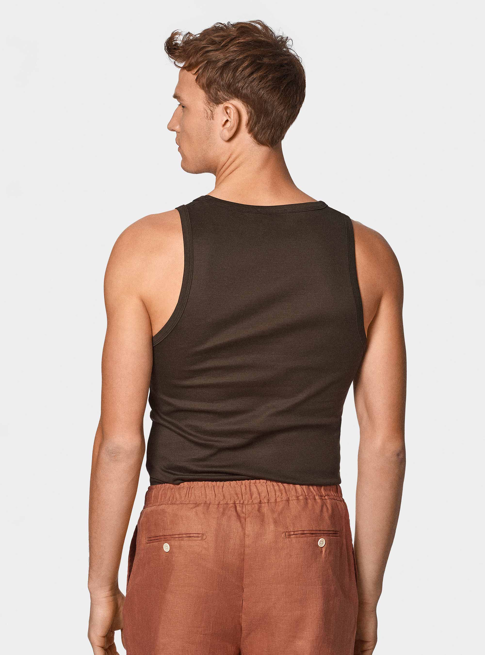 Cotton thread tank top, BROWN