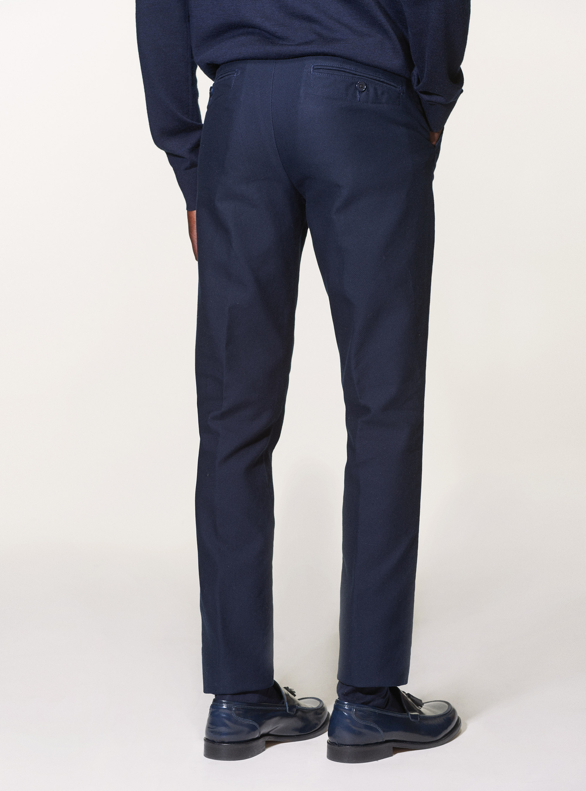 Weave cotton slim fit chino trousers, NAVY BLUE