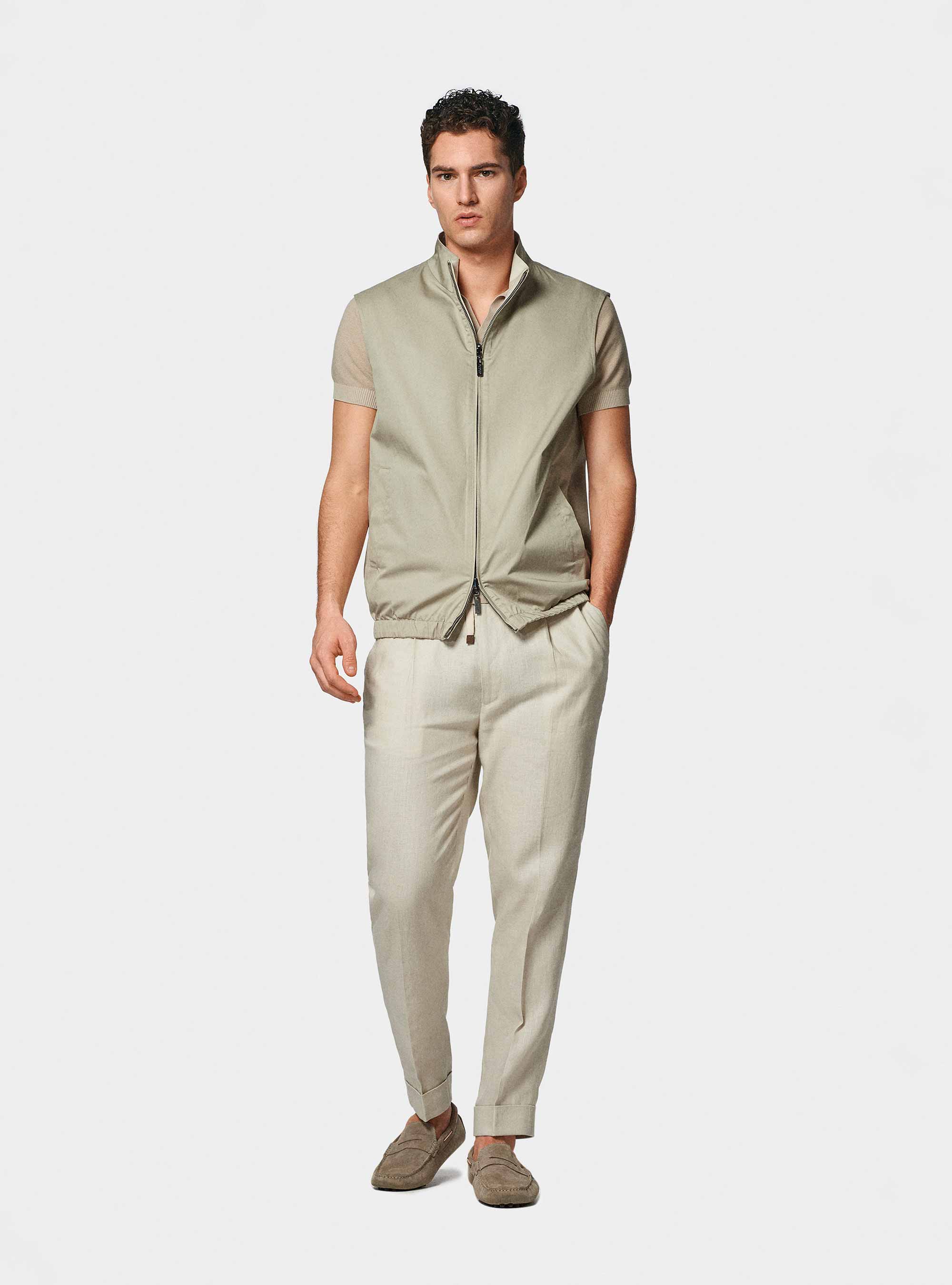 Reversible sleeveless in pure linen, ECRU