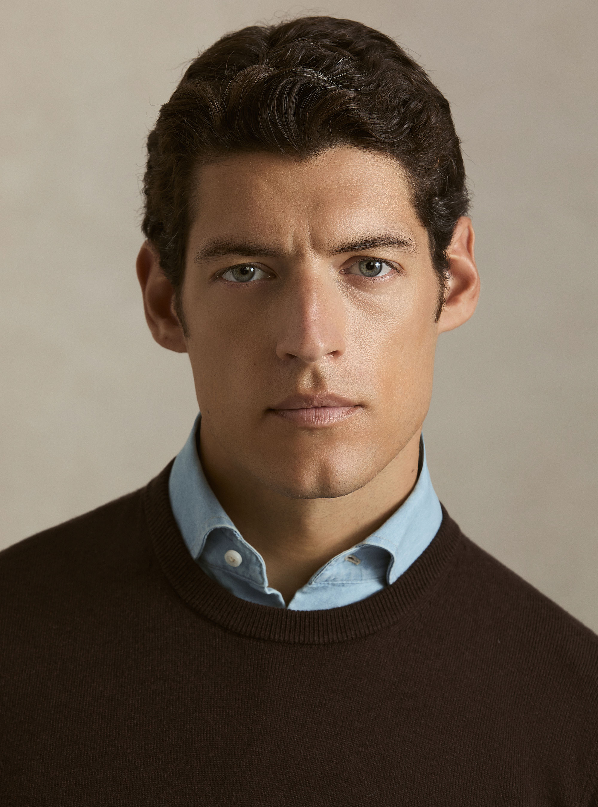 Girocollo in maglia in lana poliammide cashmere, BROWN