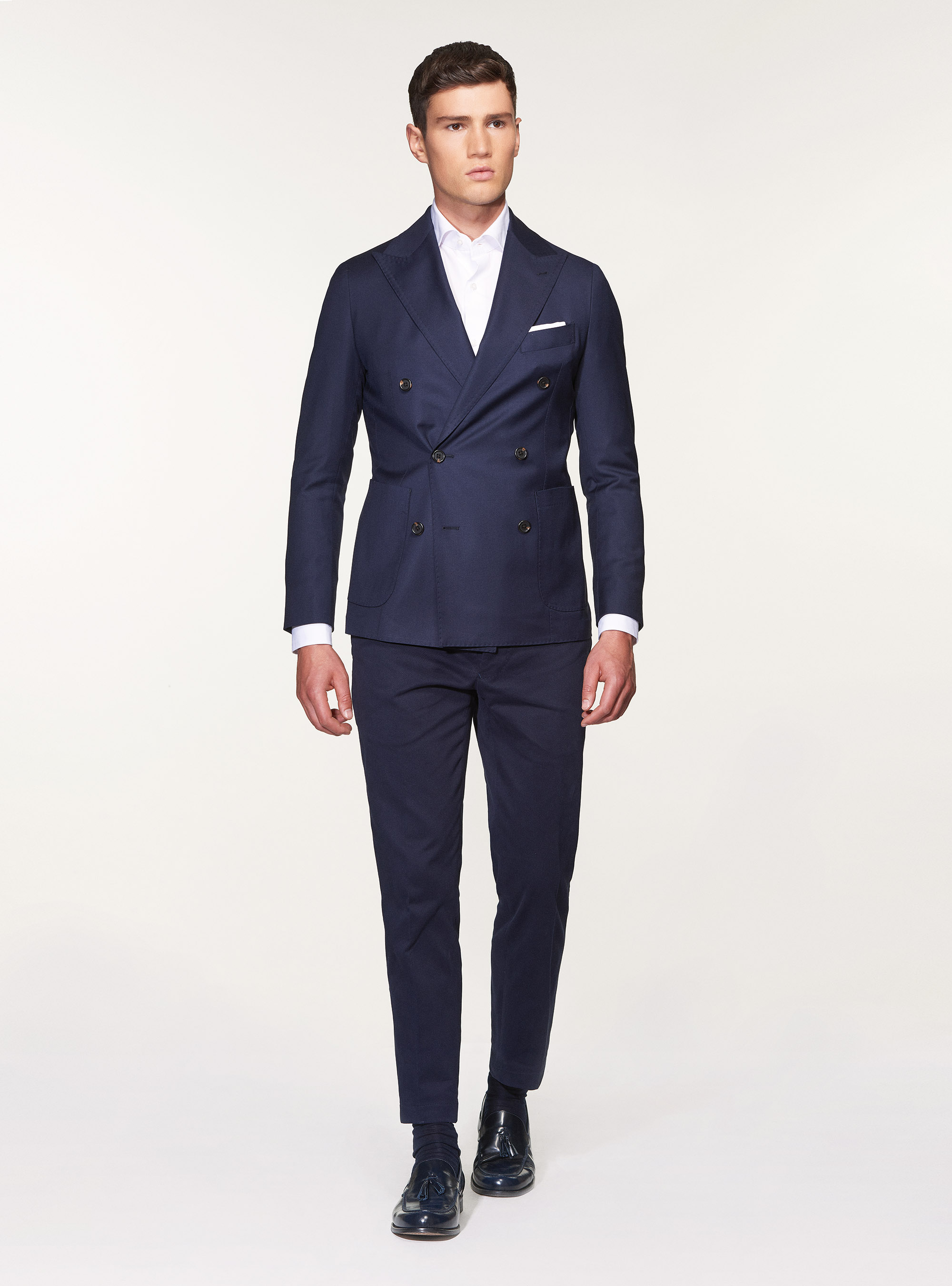 Giacca doppiopetto in lana superfine 110's Vitale Barberis Canonico, BLU NAVY
