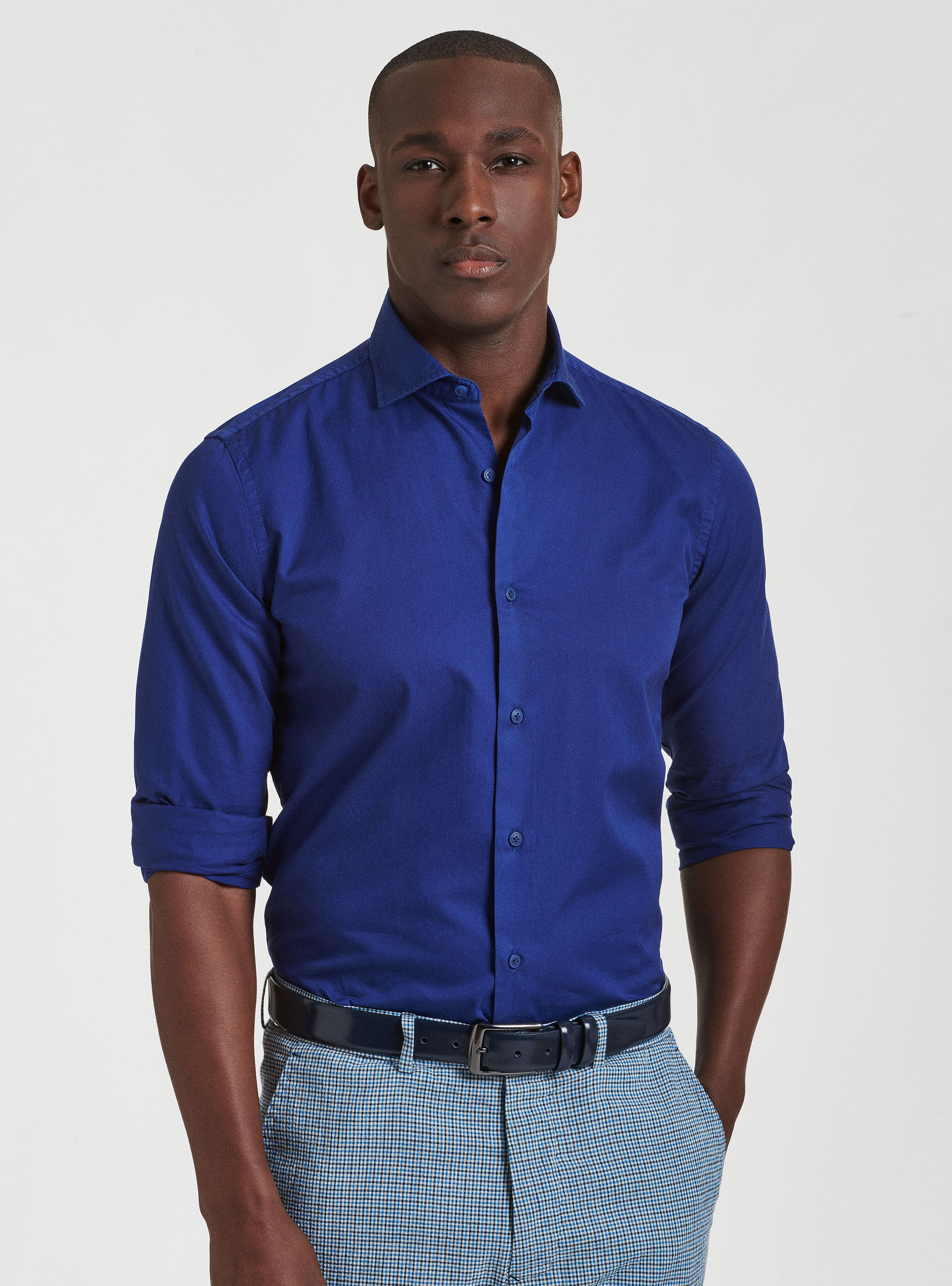 Camicia in cotone tinto in capo, BLU ROYAL