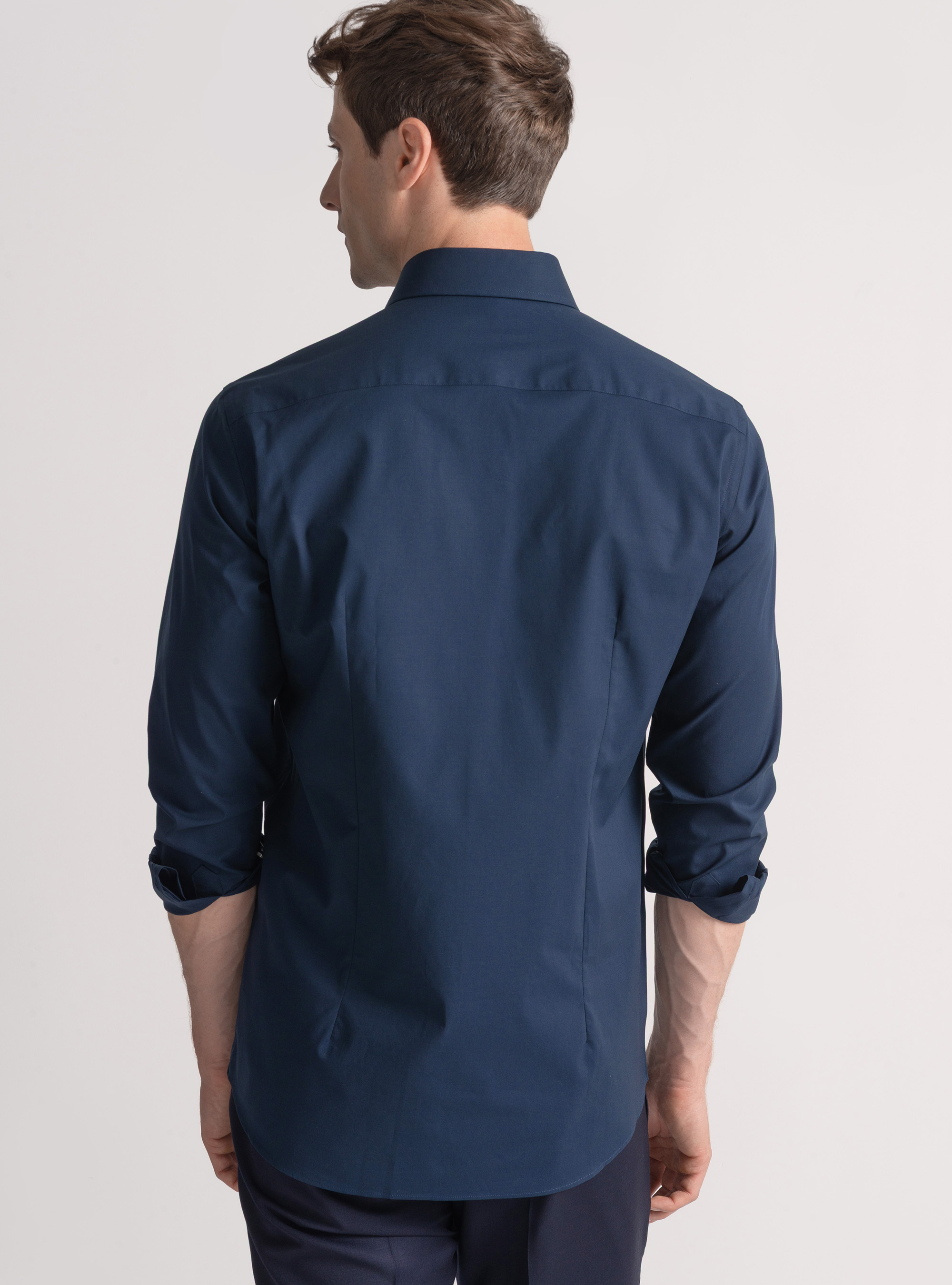 Camicia in cotone popeline stretch, BLU NAVY