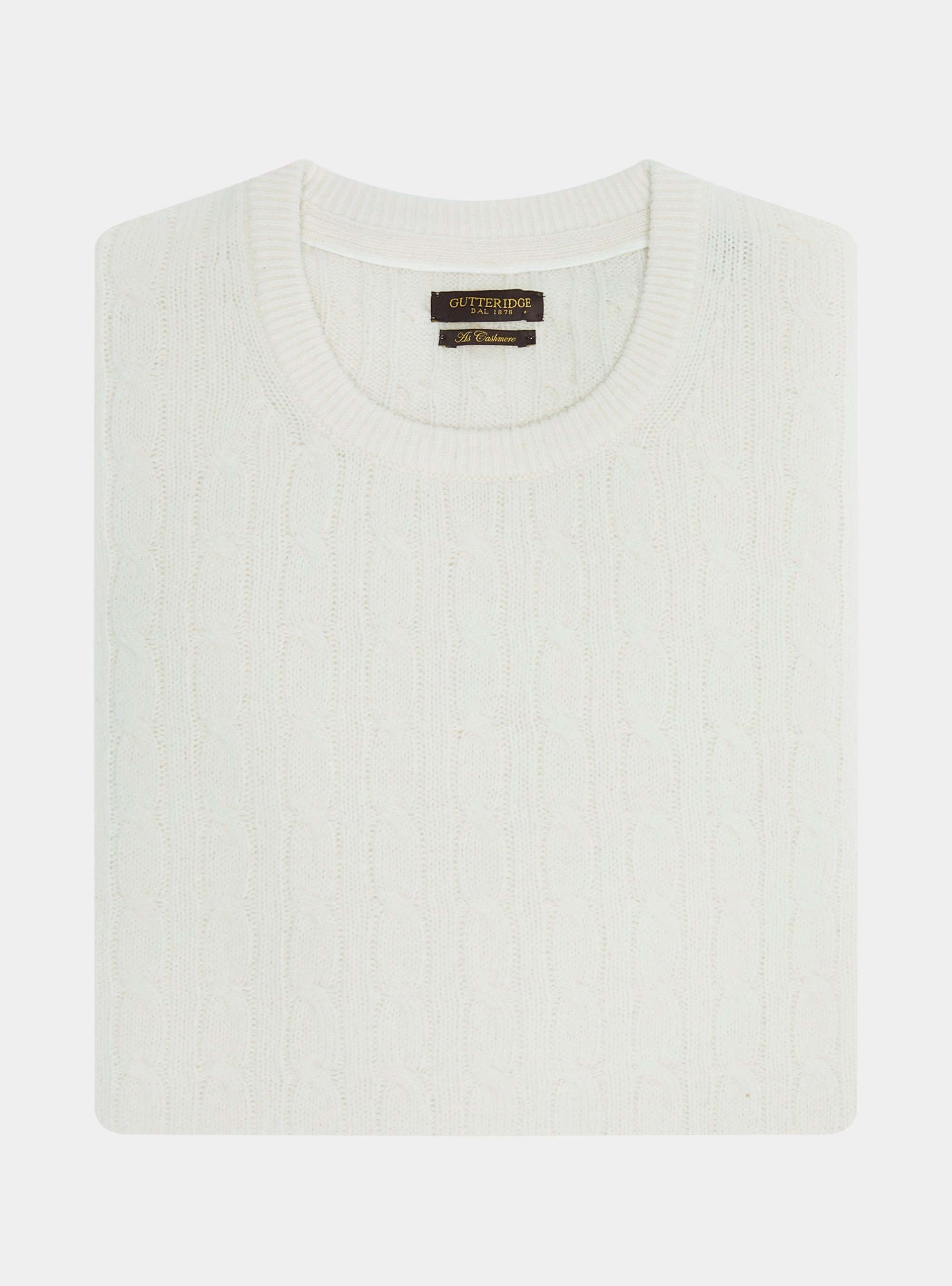 Maglia girocollo in lana cashmere a treccia, BIANCO