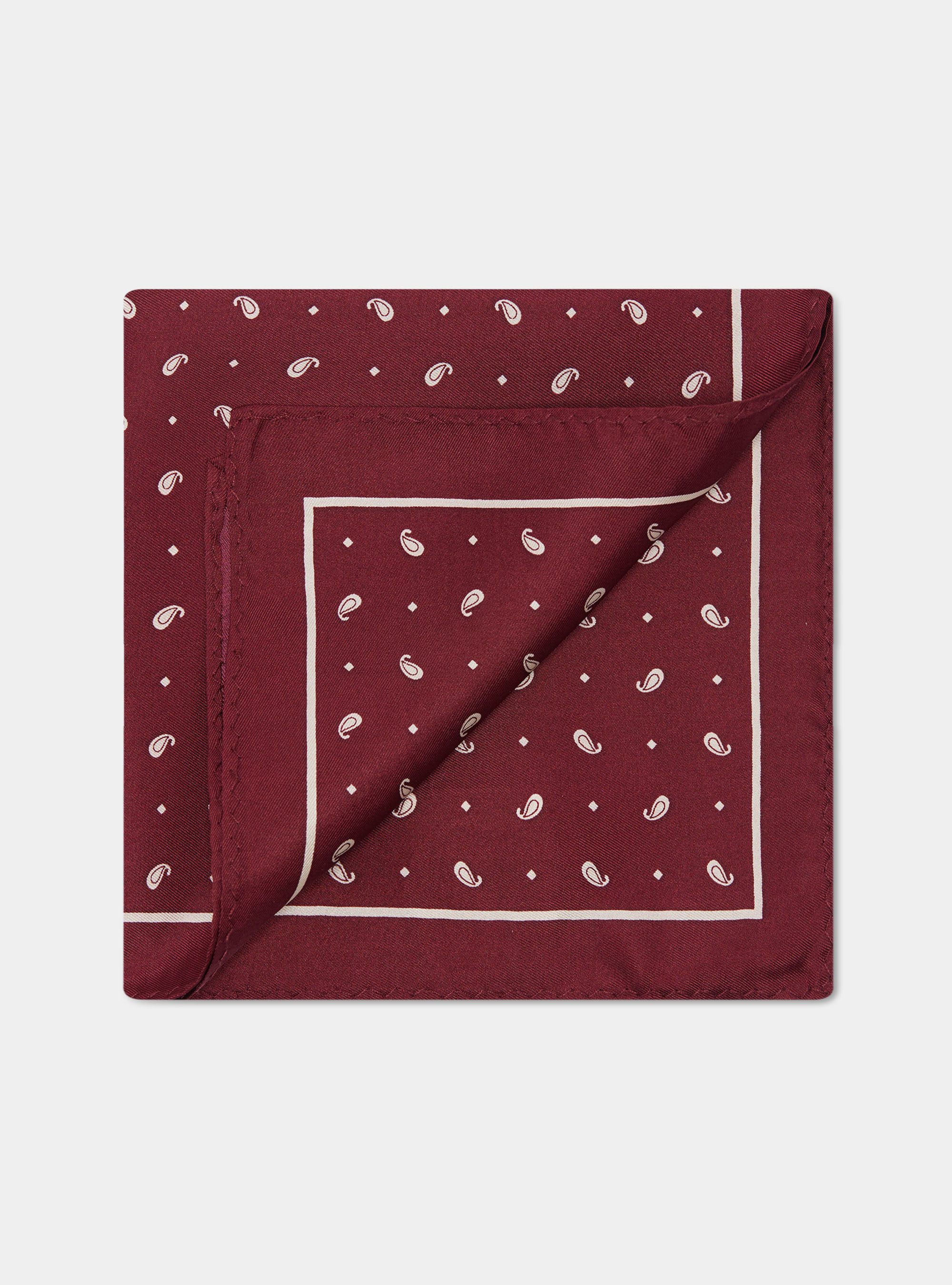 Printed silk paisley pocket square, BE BORDEAUX/ECRU