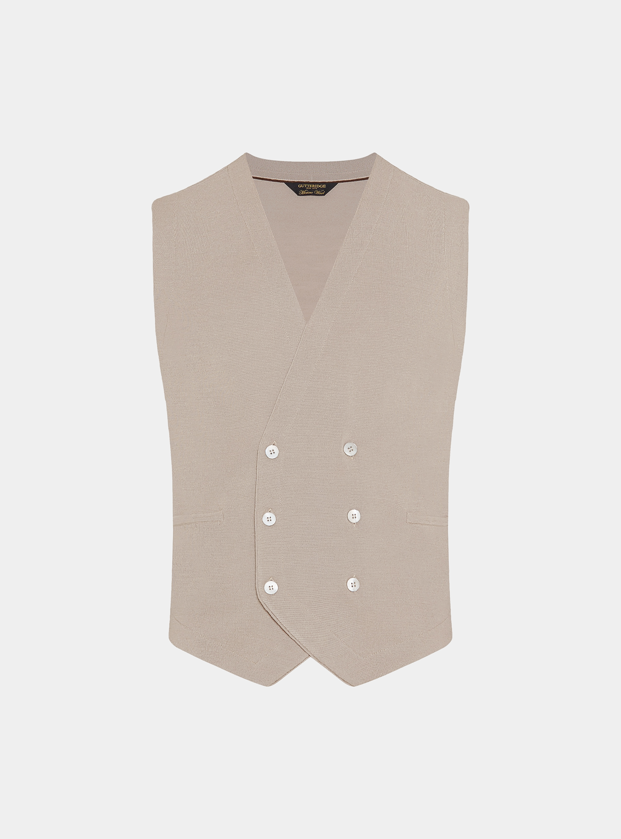 Gilet in maglia doppiopetto in pura lana merino extrafine, SABBIA