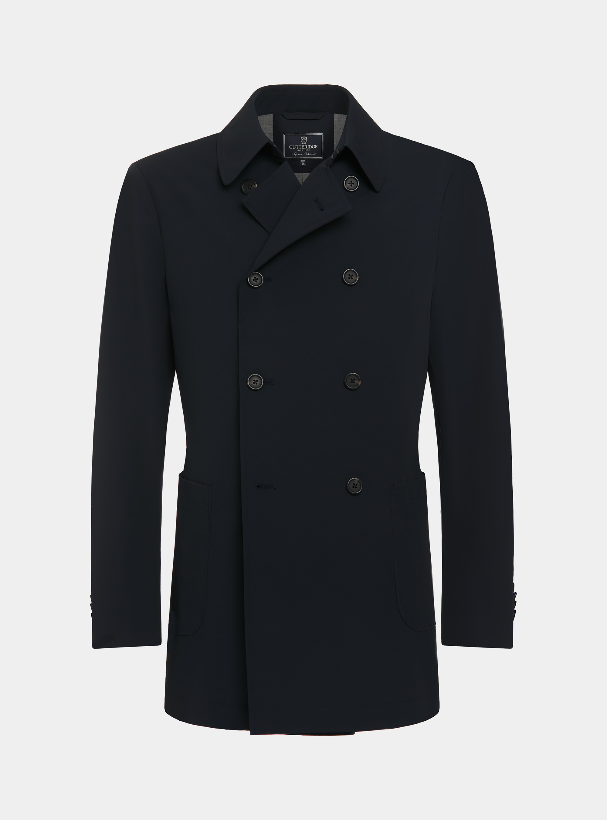 Impermeabile doppiopetto in tessuto tecnico, BLU NAVY