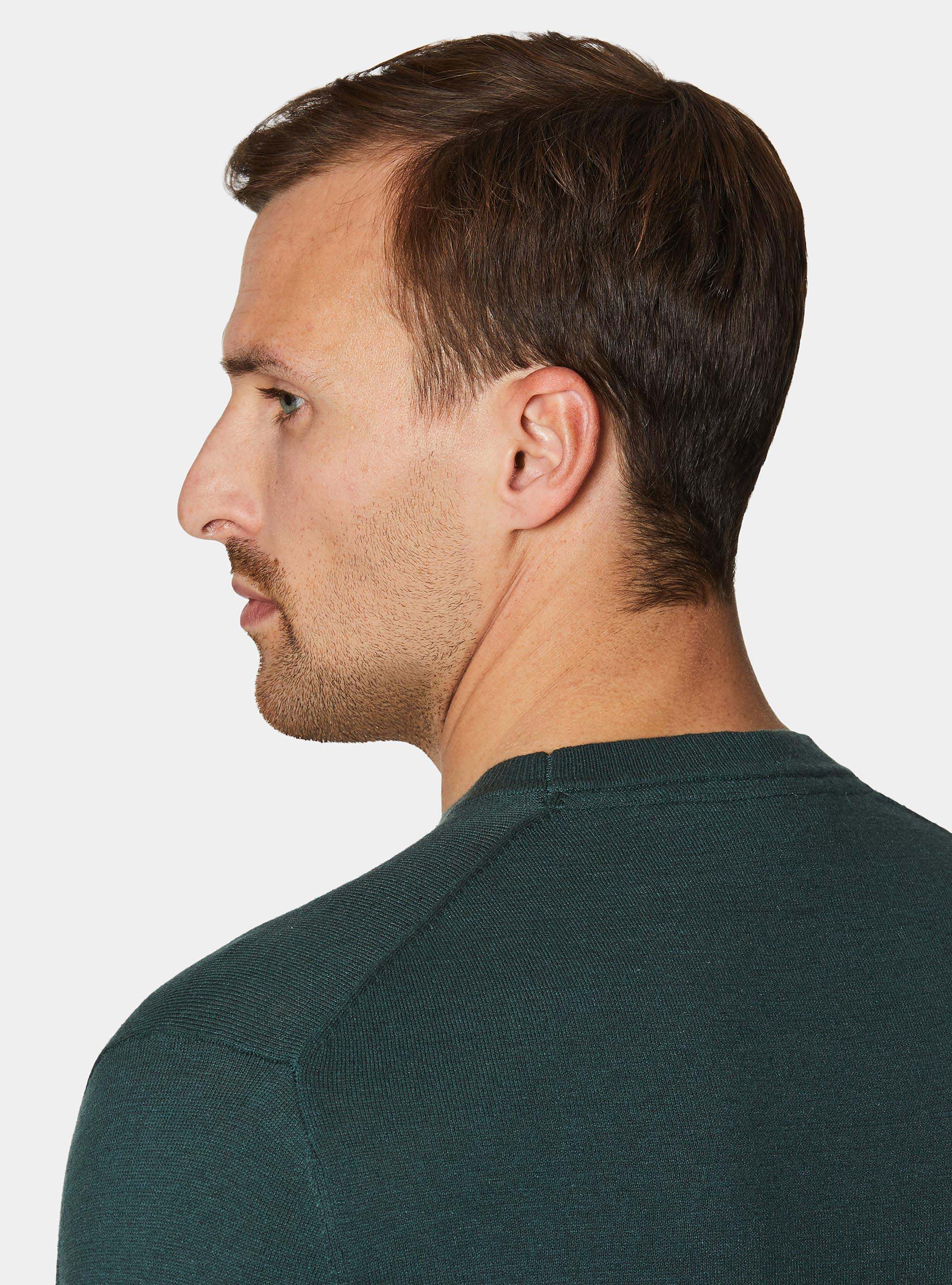 Maglia girocollo in cotone seta e cashmere, VERDE MUSCHIO 0615C