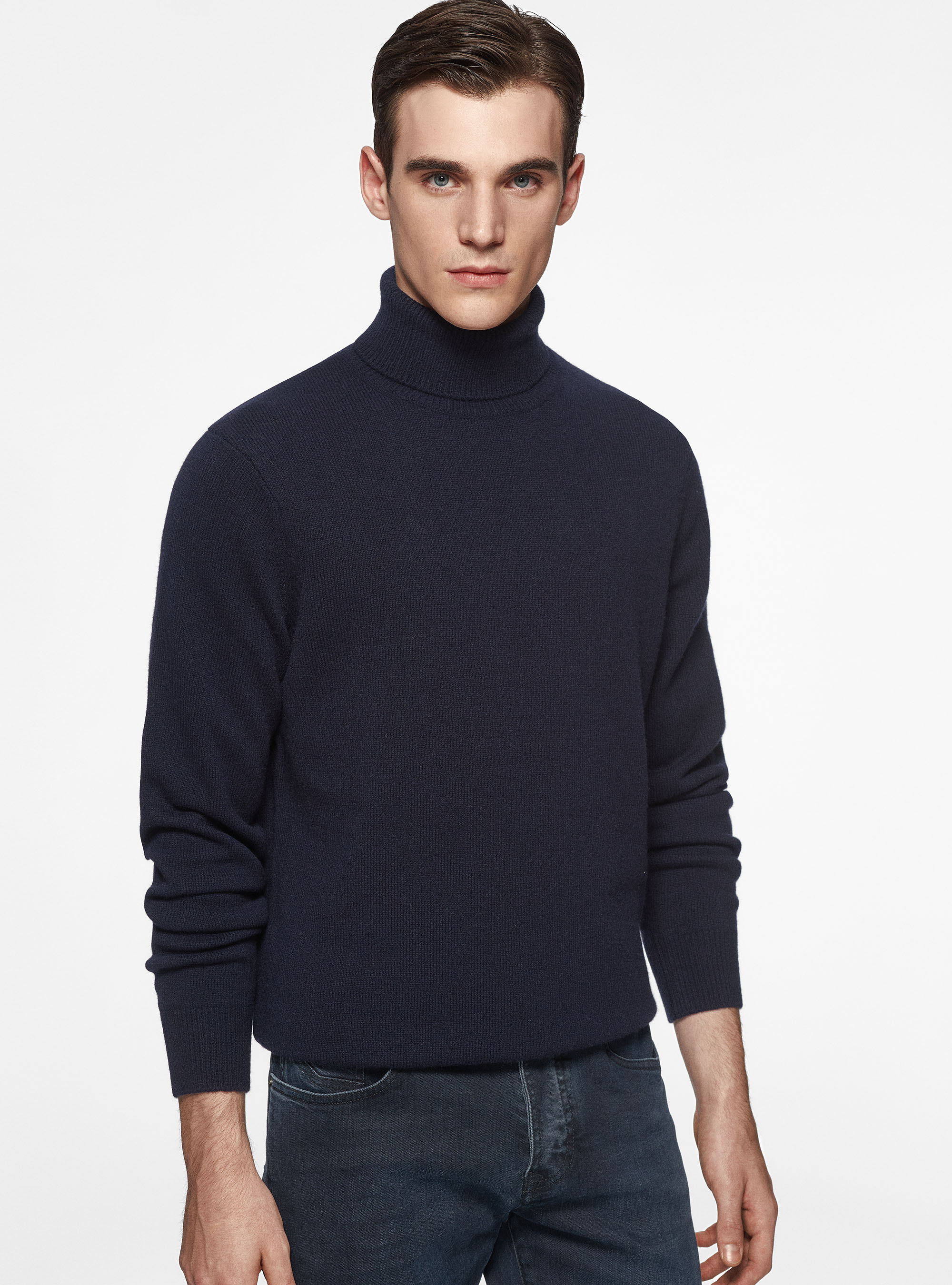 Merino wool turtleneck sweater, NAVY BLUE