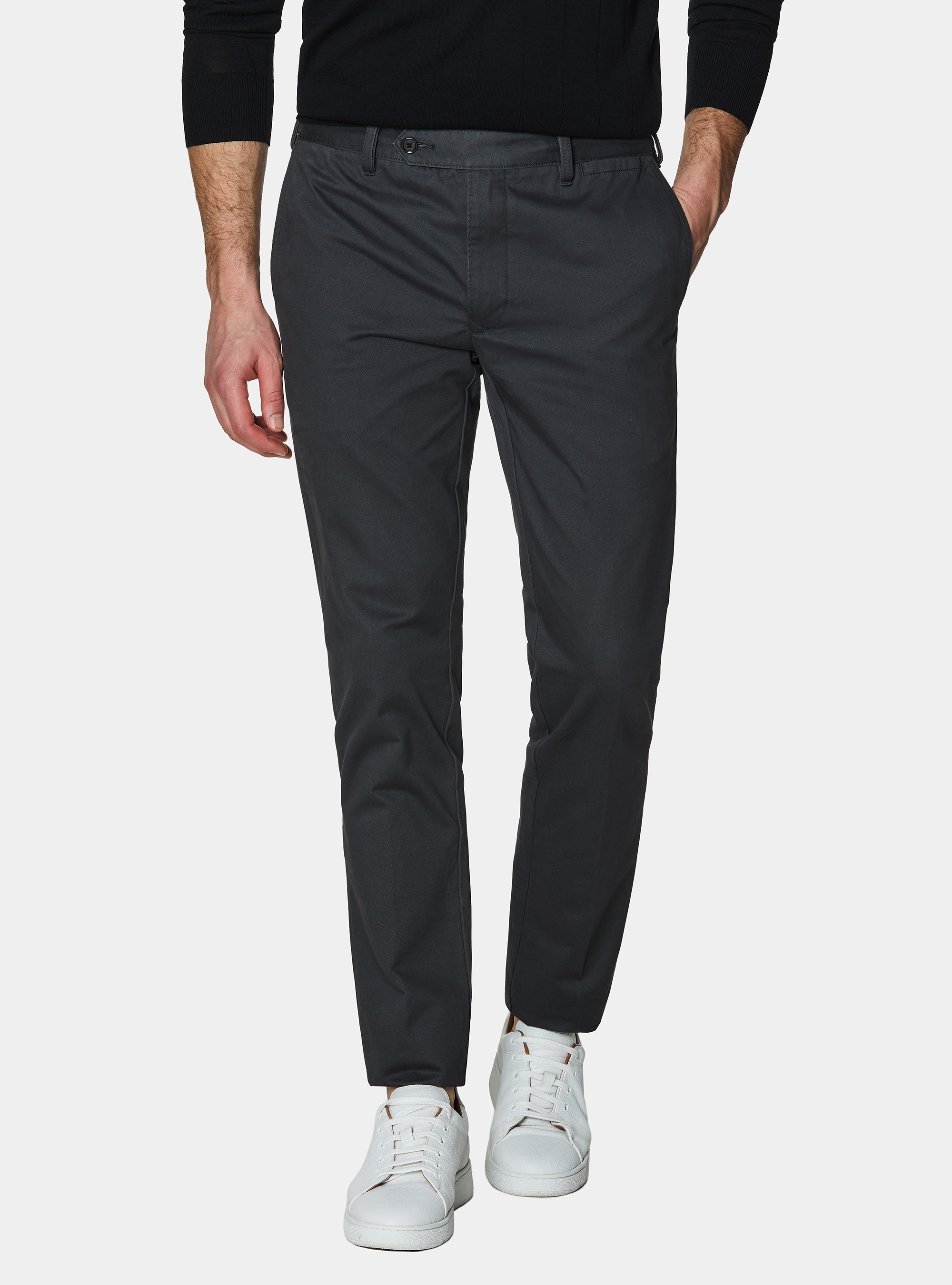 Cotton twill chino trousers, ASPHALT GREY