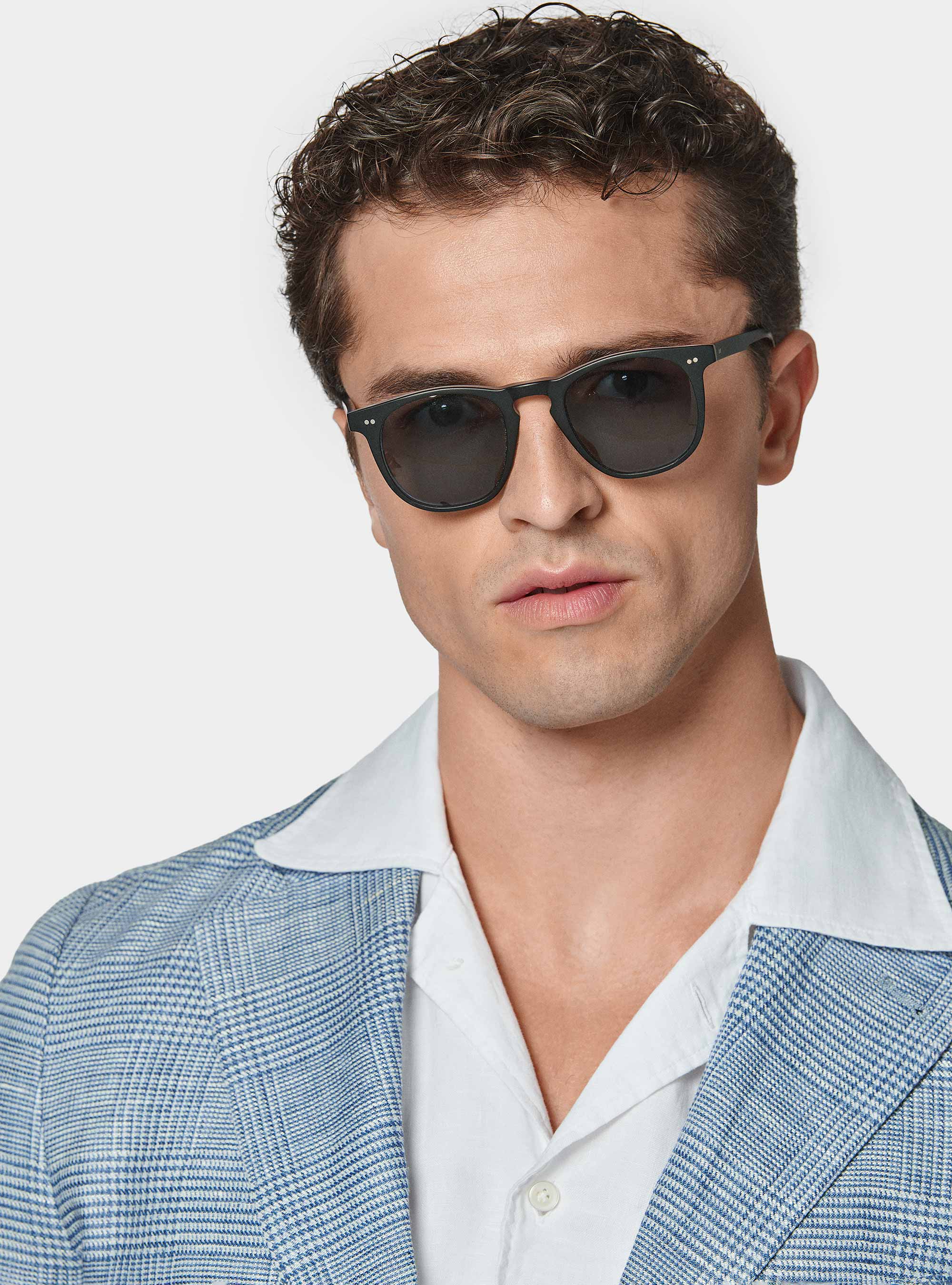Prince of Wales blazer in pure linen, LIGHT BLUE