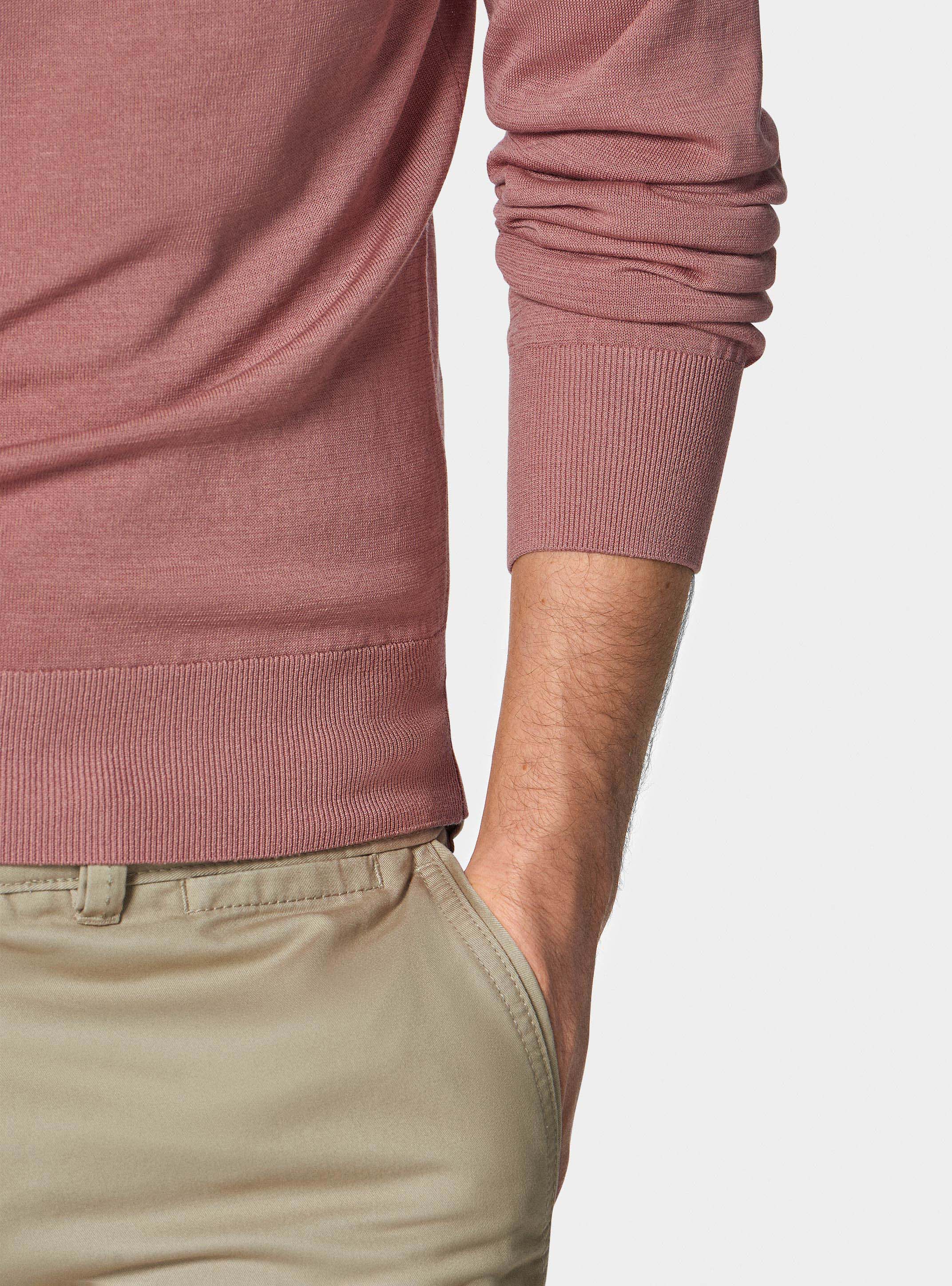 Maglia girocollo in cotone e seta, 0441C ROSA SCURO