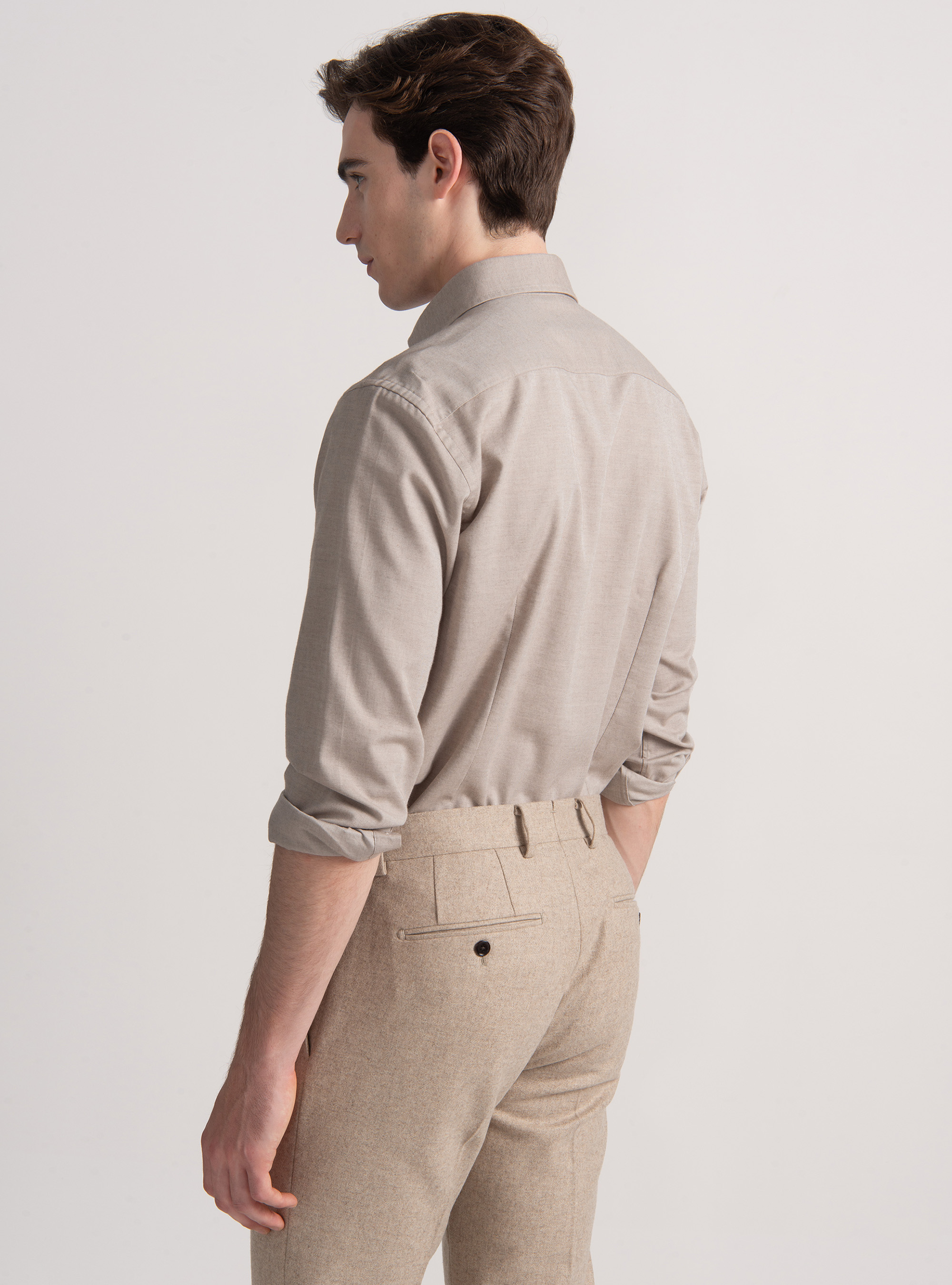 Cotton and wool flannel shirt, SAND