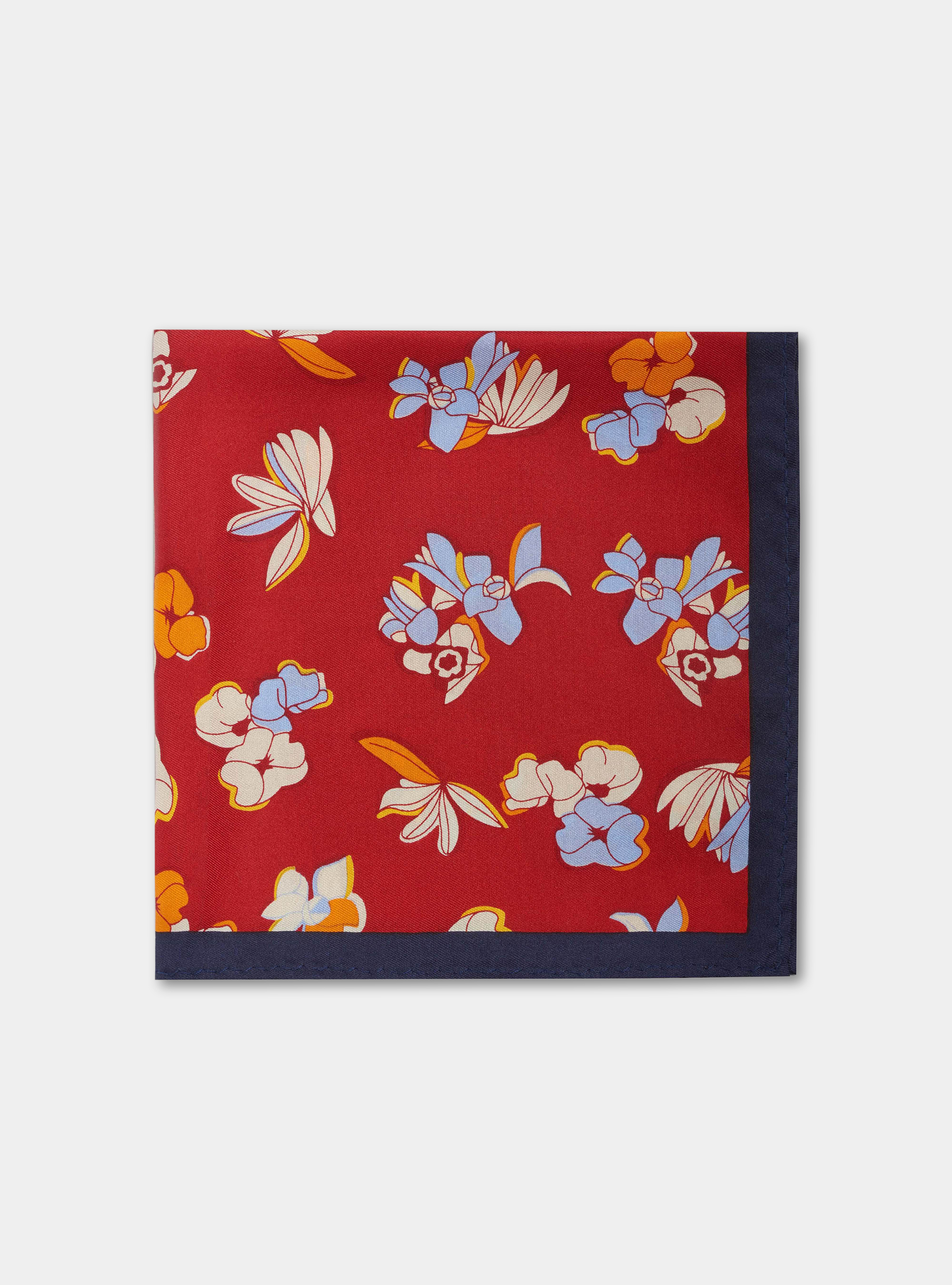 Pochette fantasia floreale in seta stampata, ROSSO