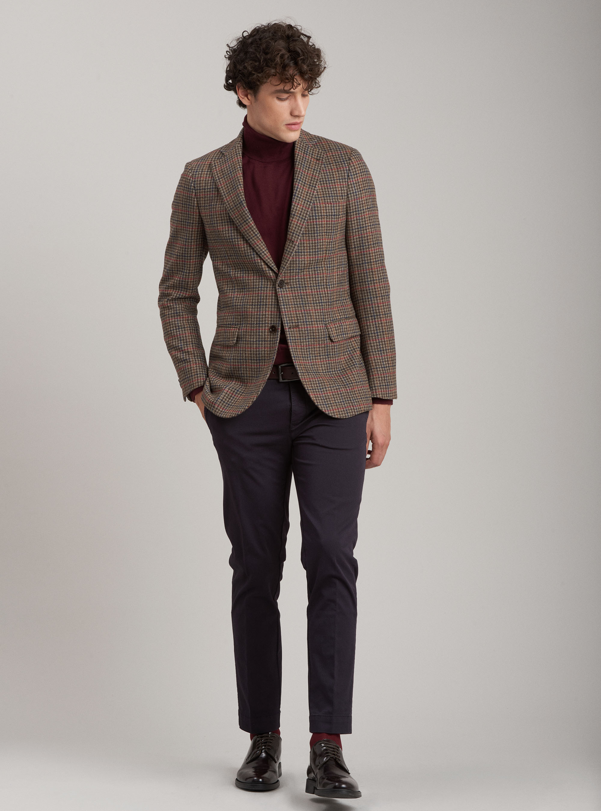 Prince of Wales blazer in wool and cashmere, BROWN
