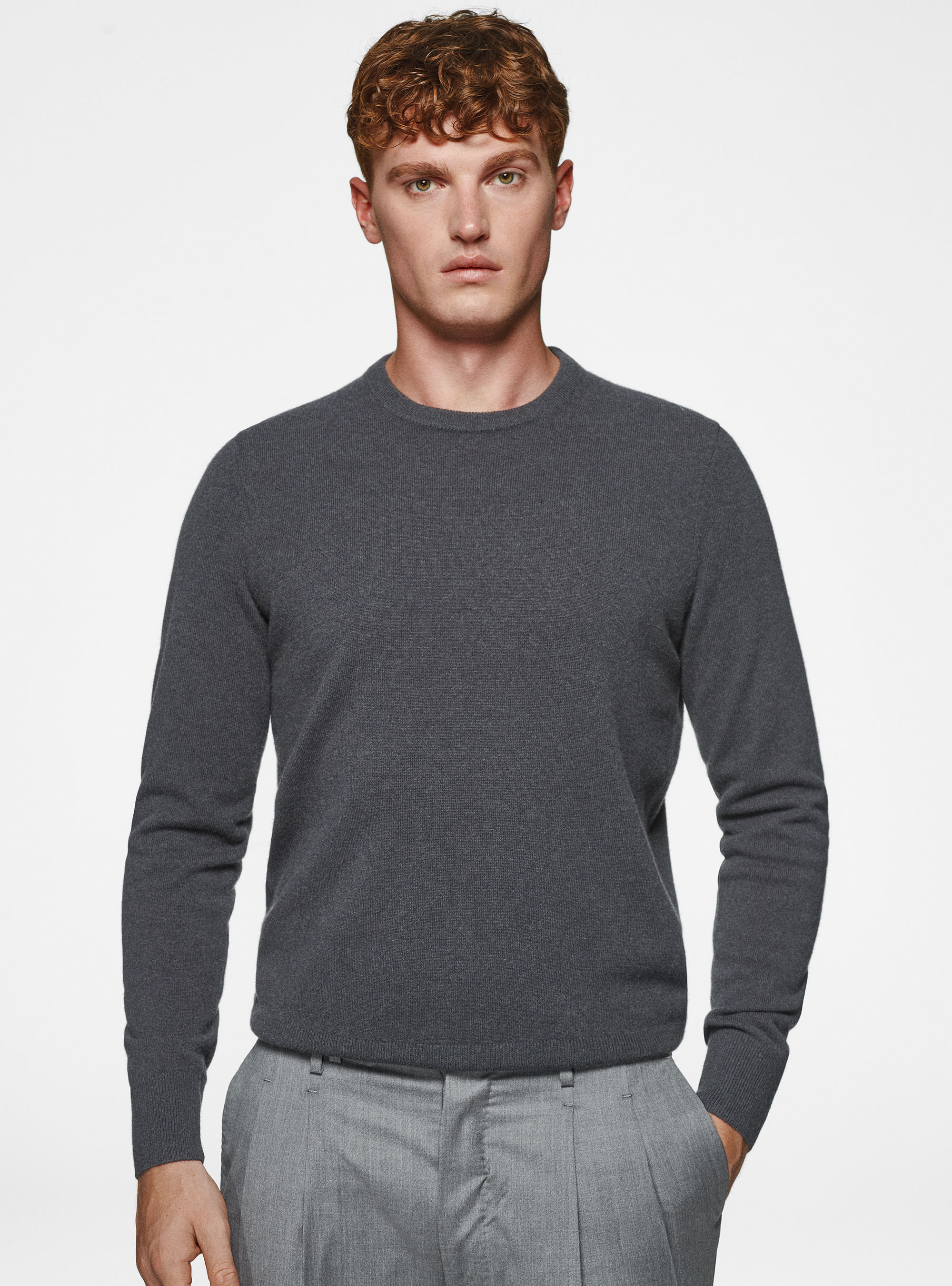 Maglia girocollo in lambswool e cashmere, ASFALTO
