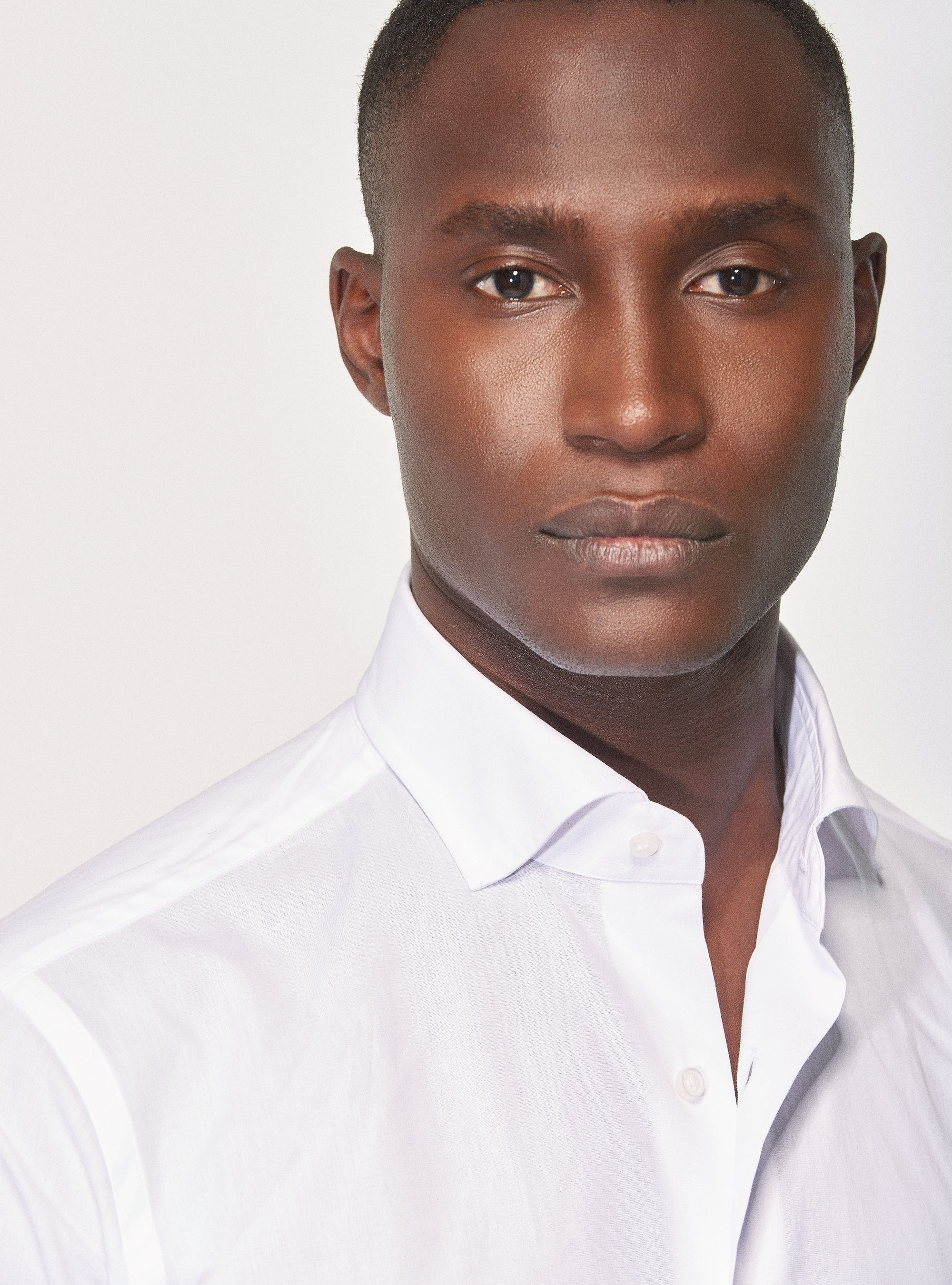 Camicia in fil a fil con collo semi francese, BIANCO