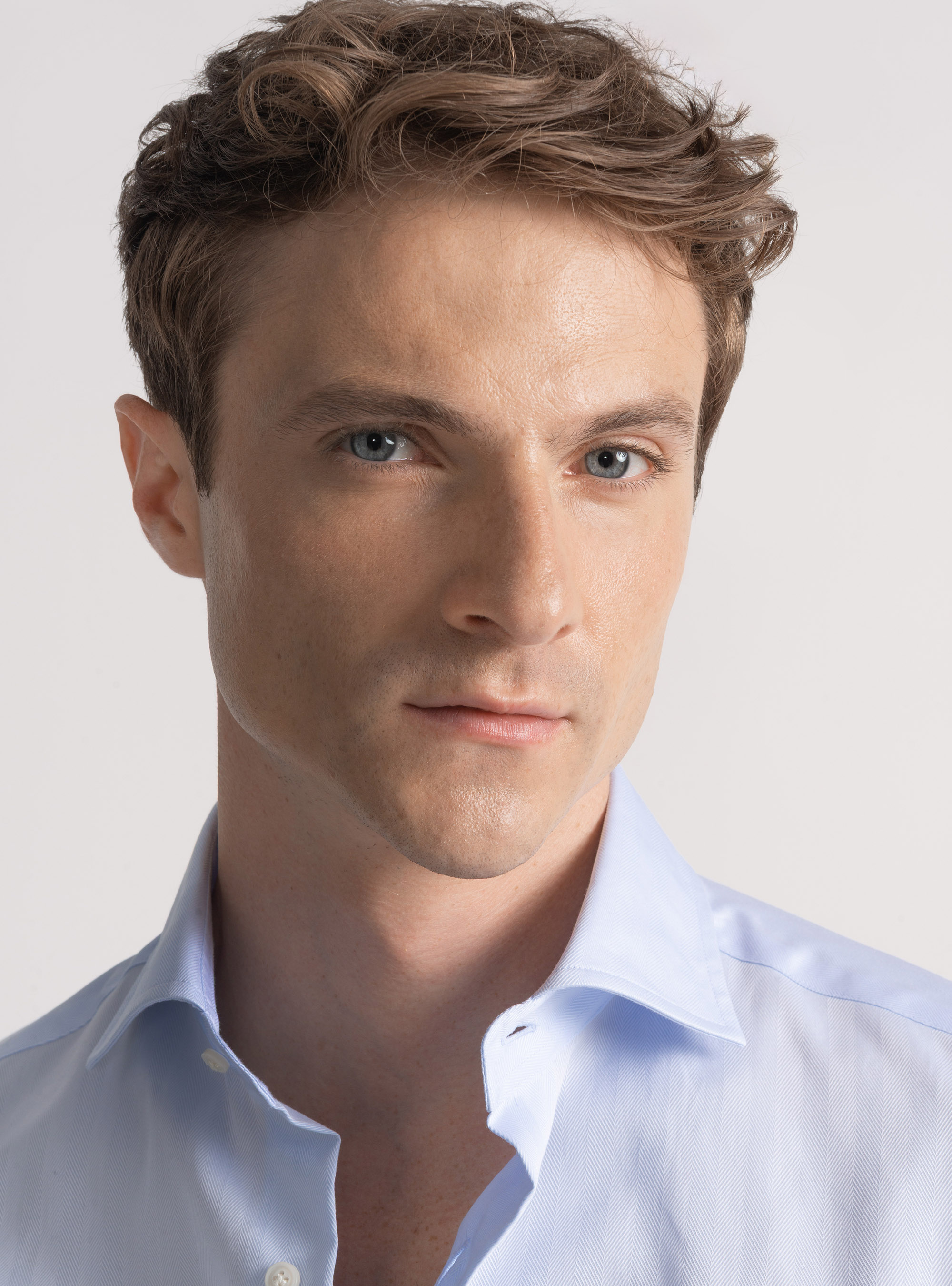 Herringbone shirt in cotton twill, LIGHT BLUE