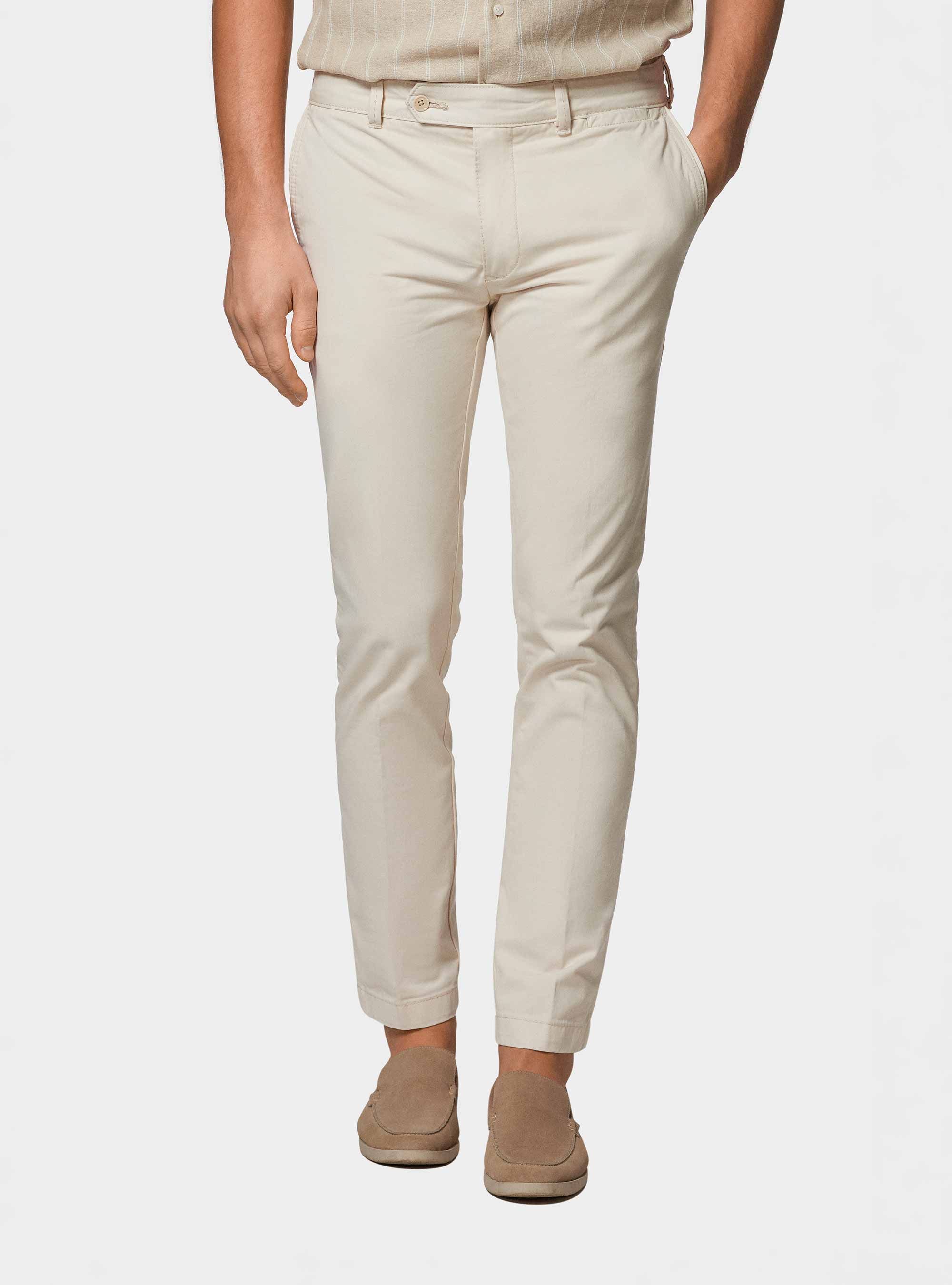 Pantaloni chino slim fit in cotone twill, PANNA