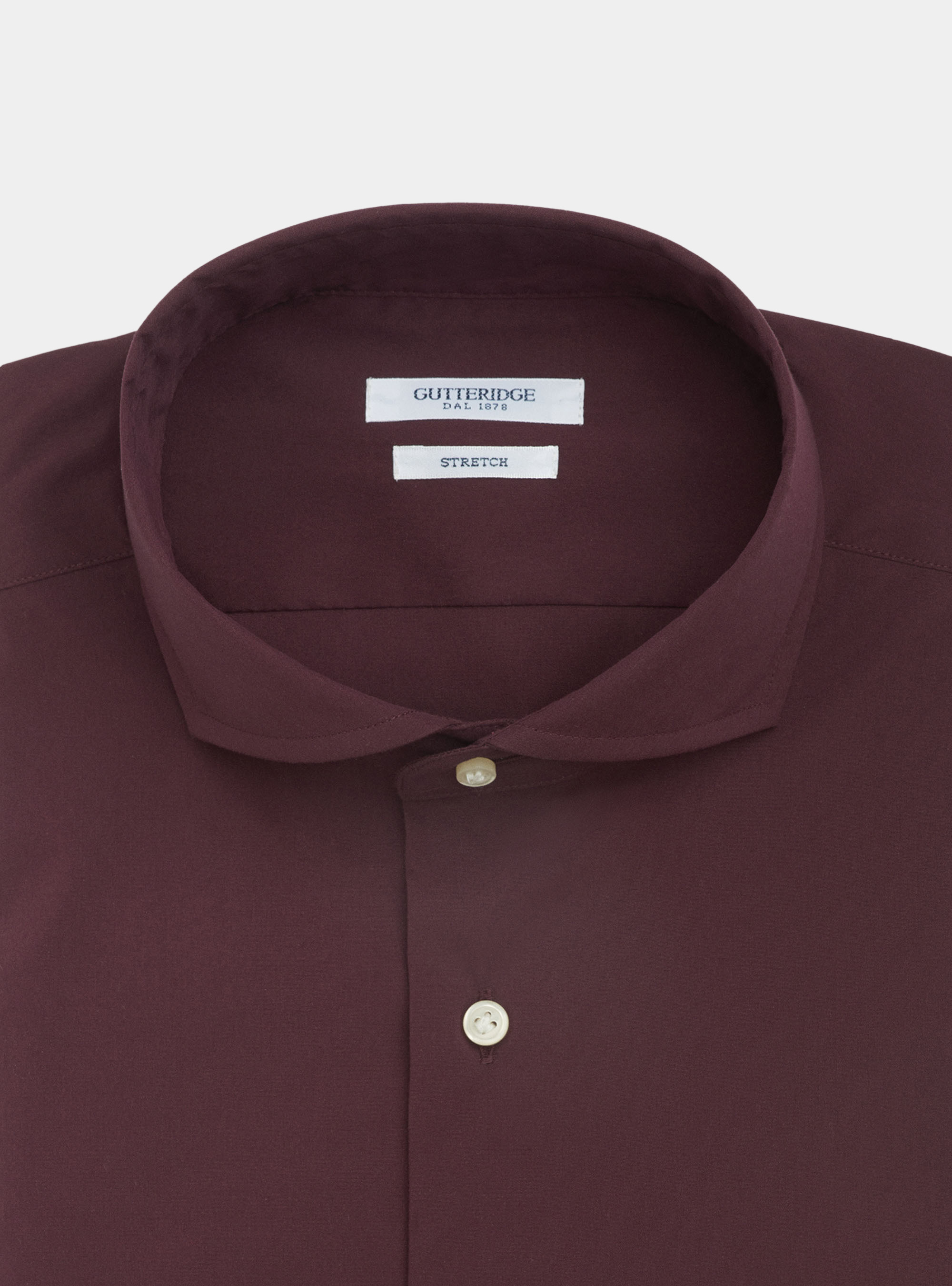 Camicia collo francese in popeline stretch, BORDEAUX