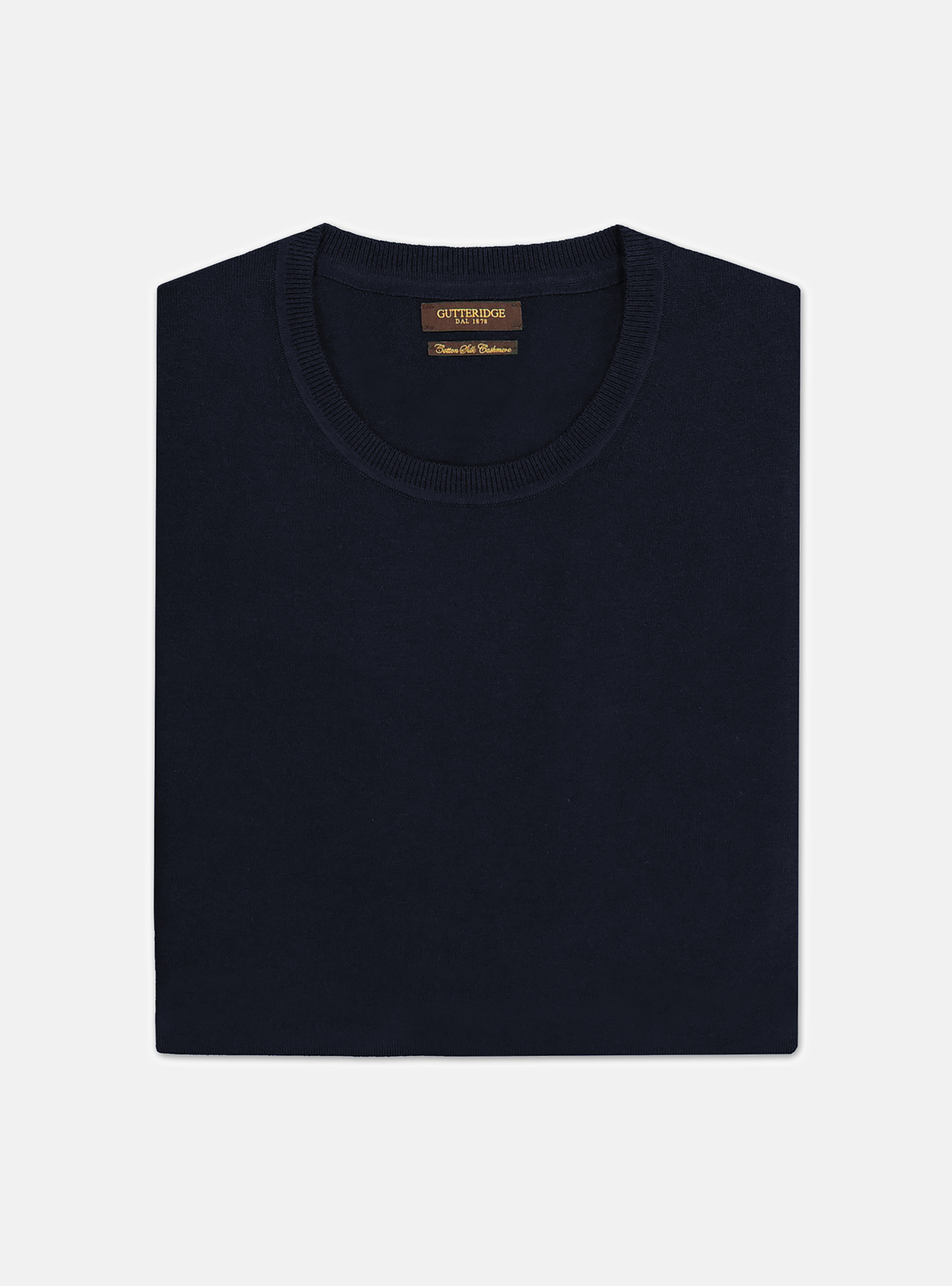 COTTON SILK AND CASHMERE ROUND NECK SWEATER, NAVY BLUE