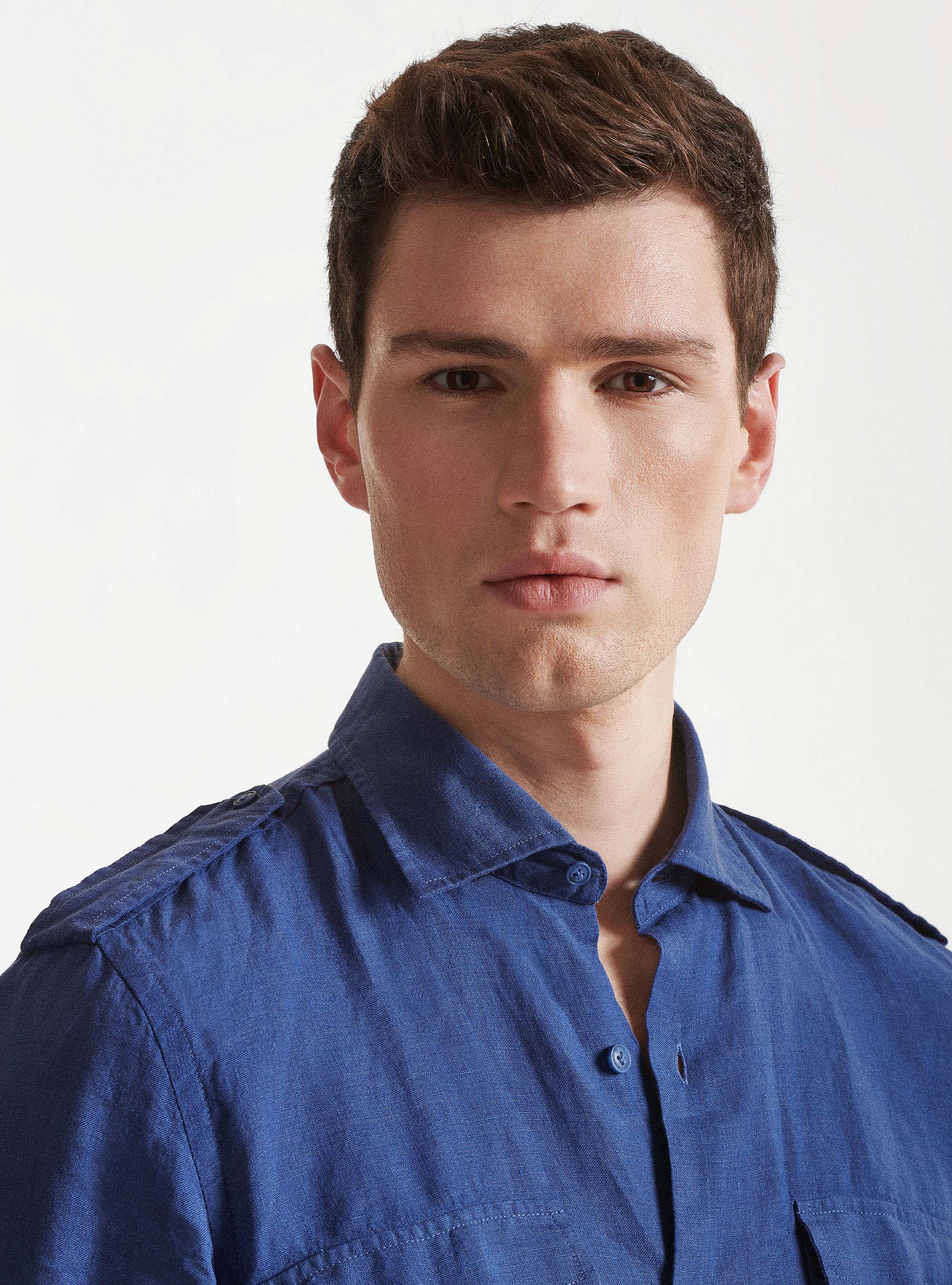 Pure linen shirt with large pockets, 0243C DENIM