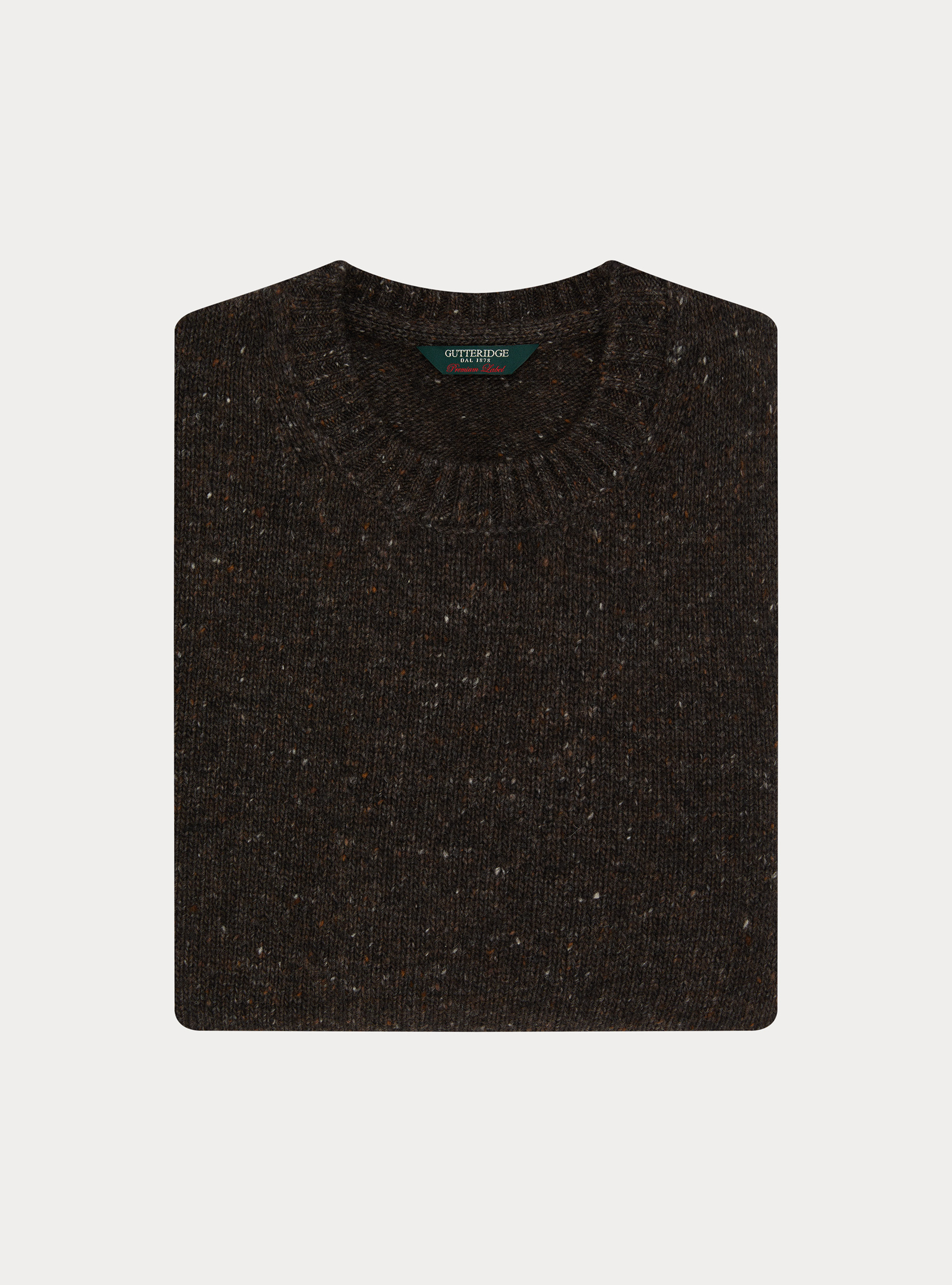 Donegal-style merino wool blend crewneck sweater, BROWN