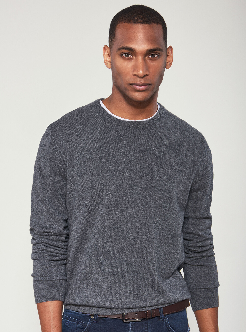 100% cashmere round neck sweater, GREY