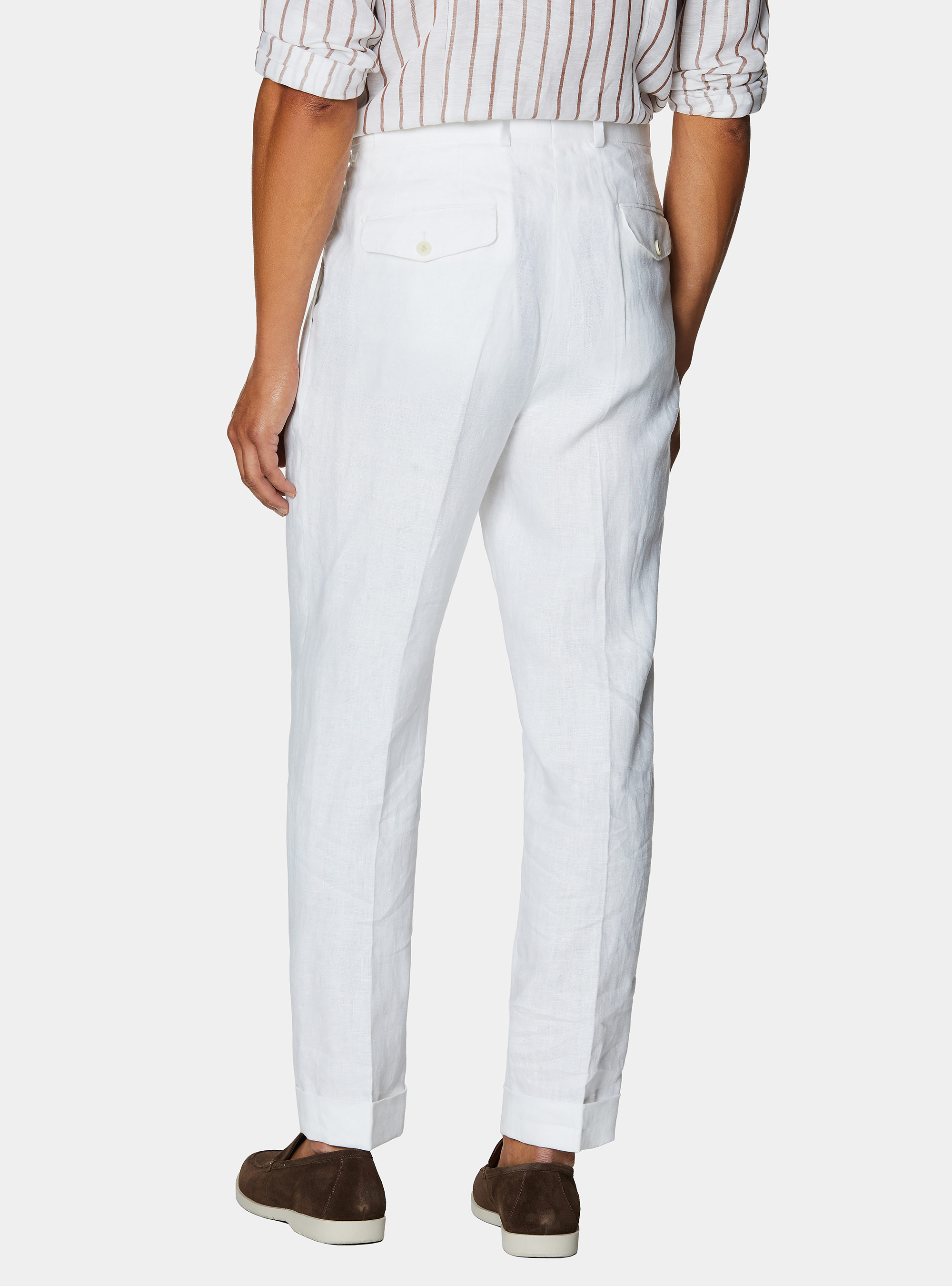 Pantaloni con pince in puro lino, BIANCO