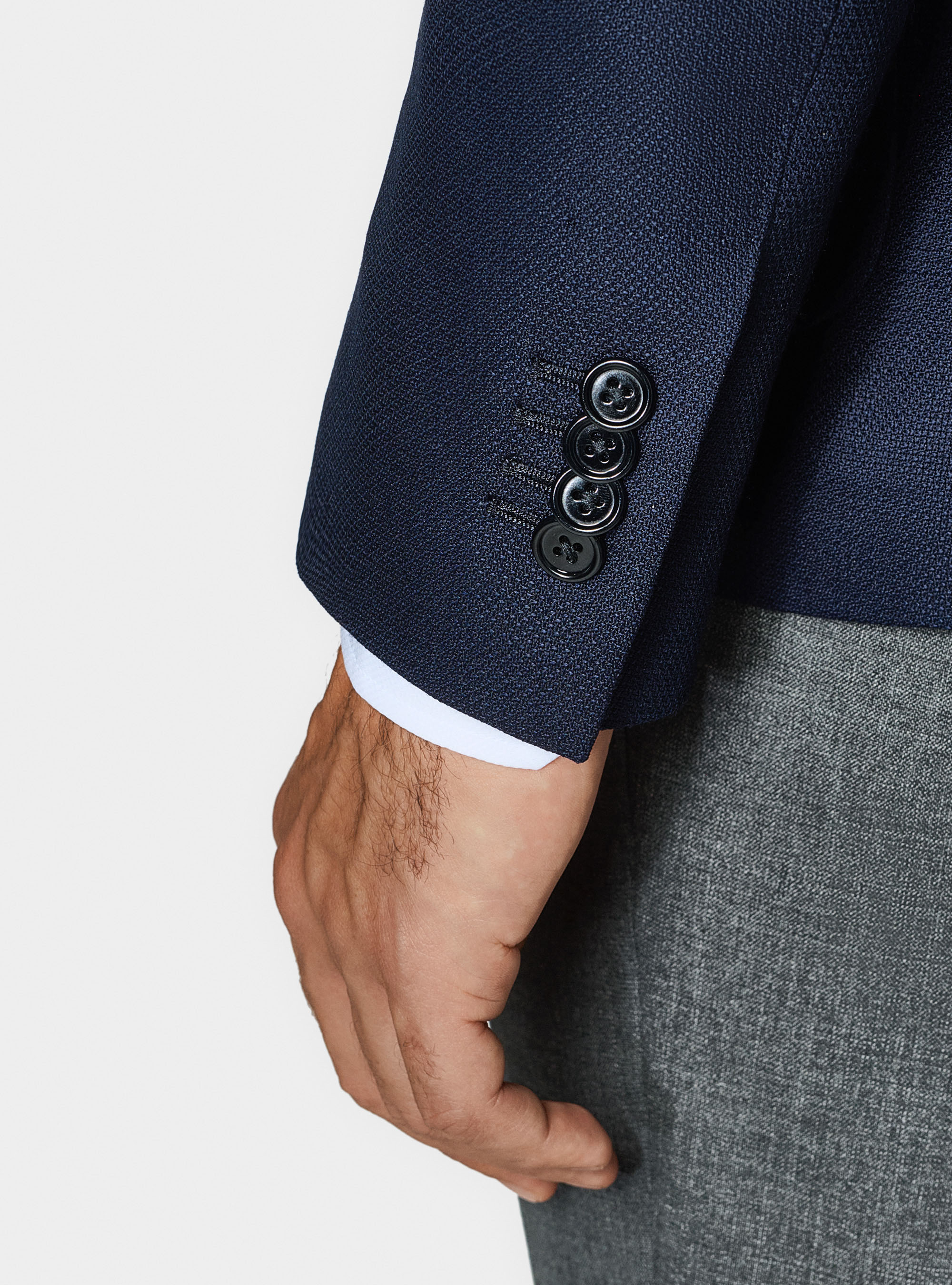 Double-breasted blazer in pure hopsack wool, NAVY BLUE