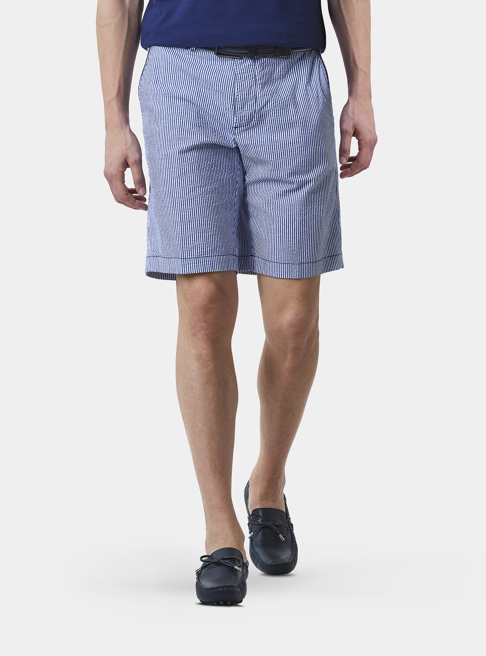 Bermudas de algod&oacute;n a rayas, CELESTE