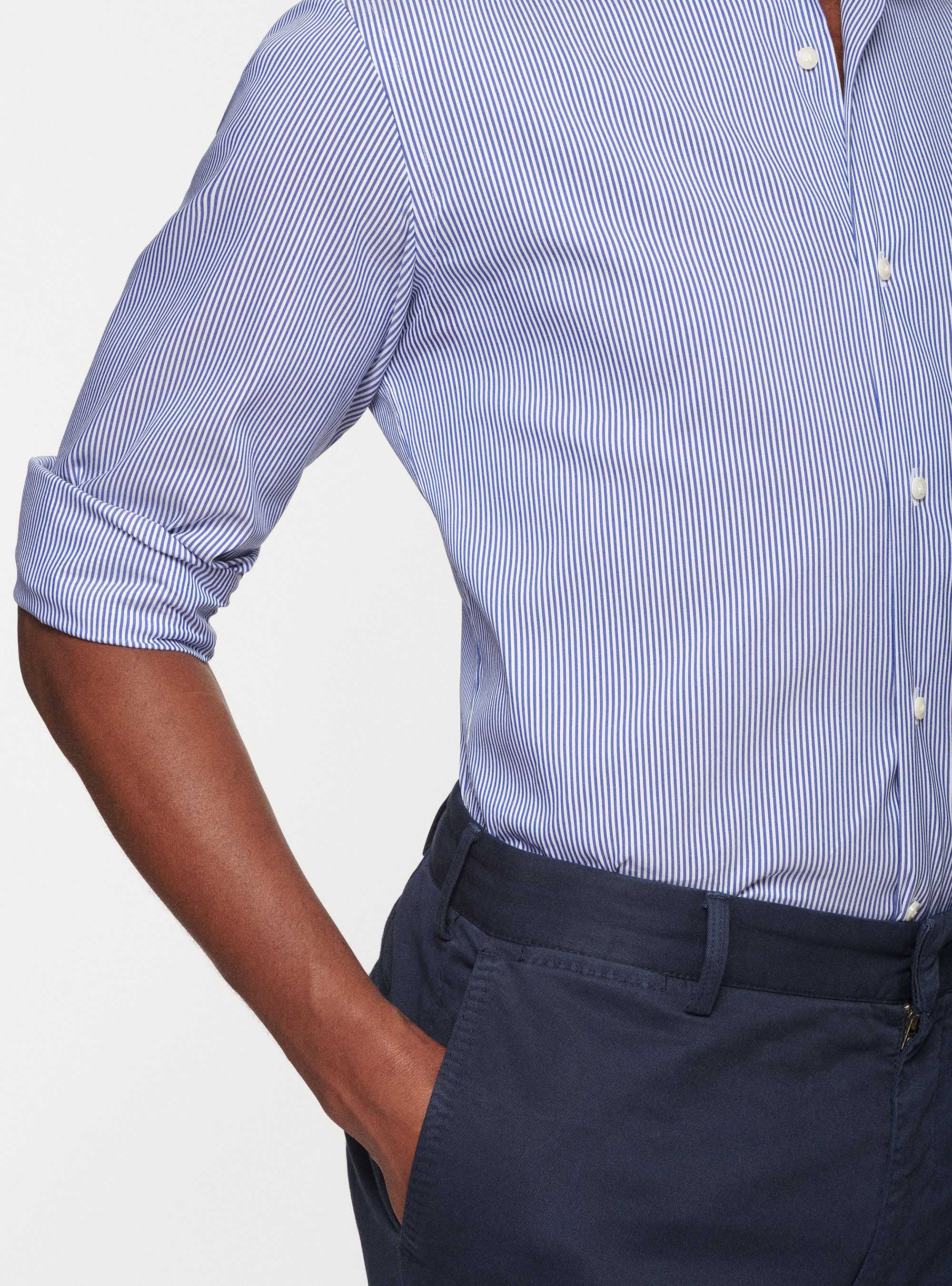 Camicia in popeline stretch rigato, BLU
