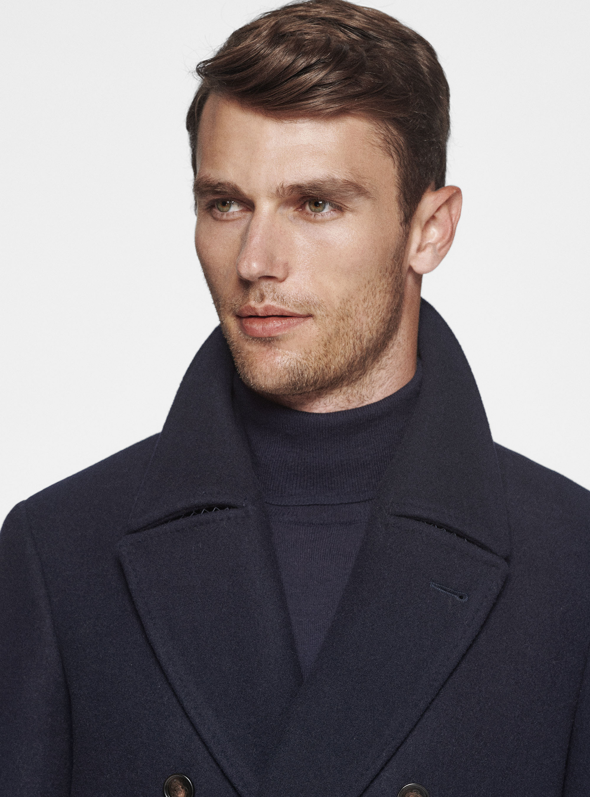 Chaquetón en mezcla de lana, AZUL MARINO