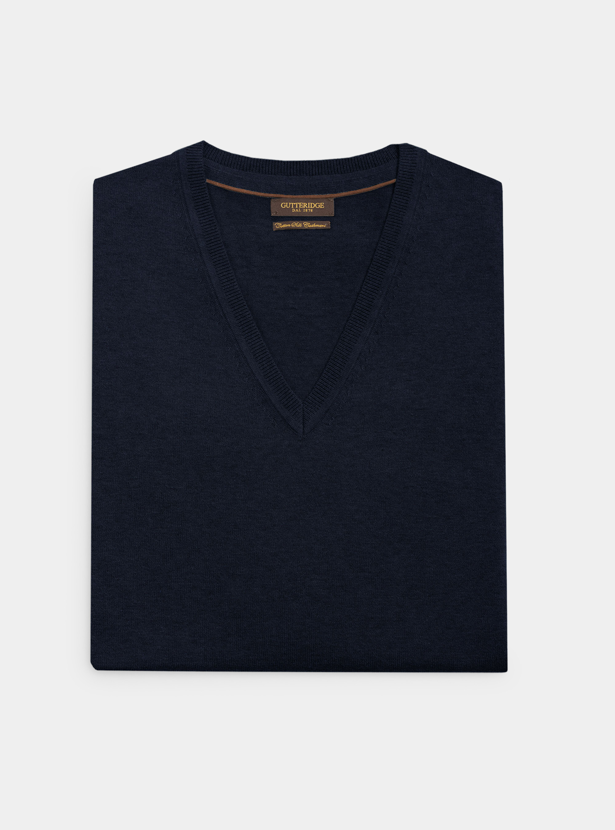 Maglia scollo a V in cotone seta e cashmere, BLU NAVY