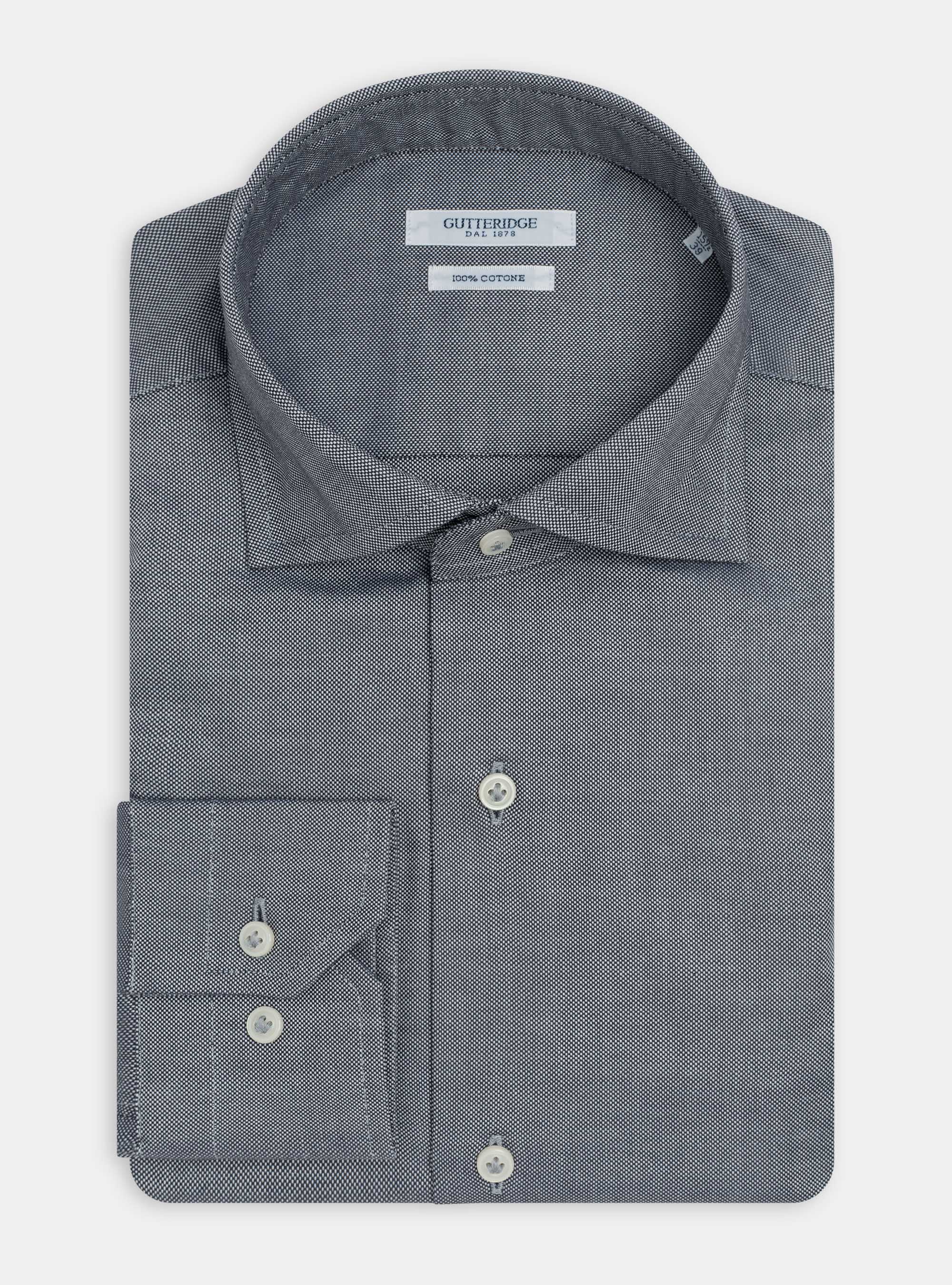 Camicia collo semi francese in oxford di cotone, BLU NAVY
