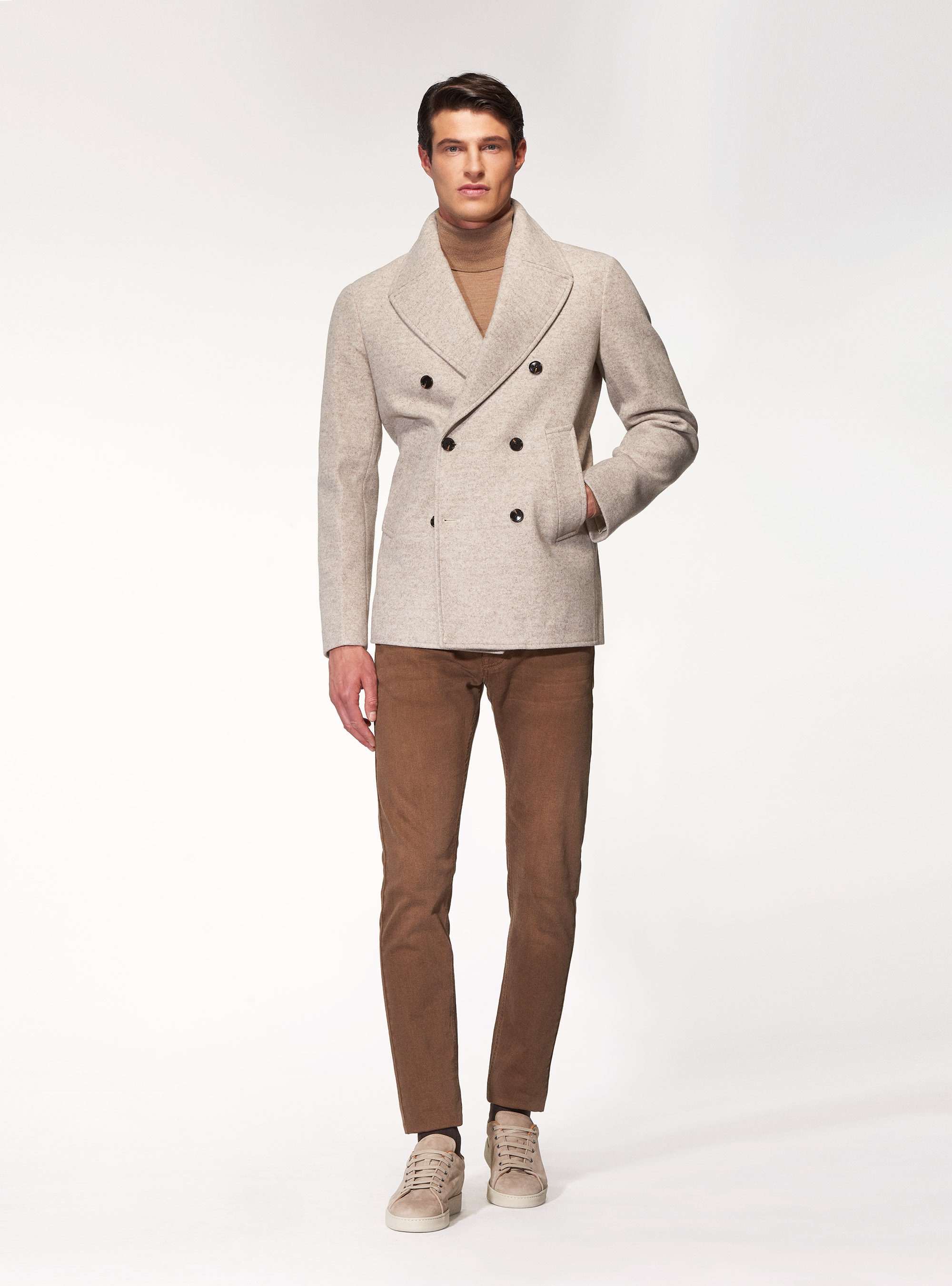 Peacoat in misto lana, ECRU