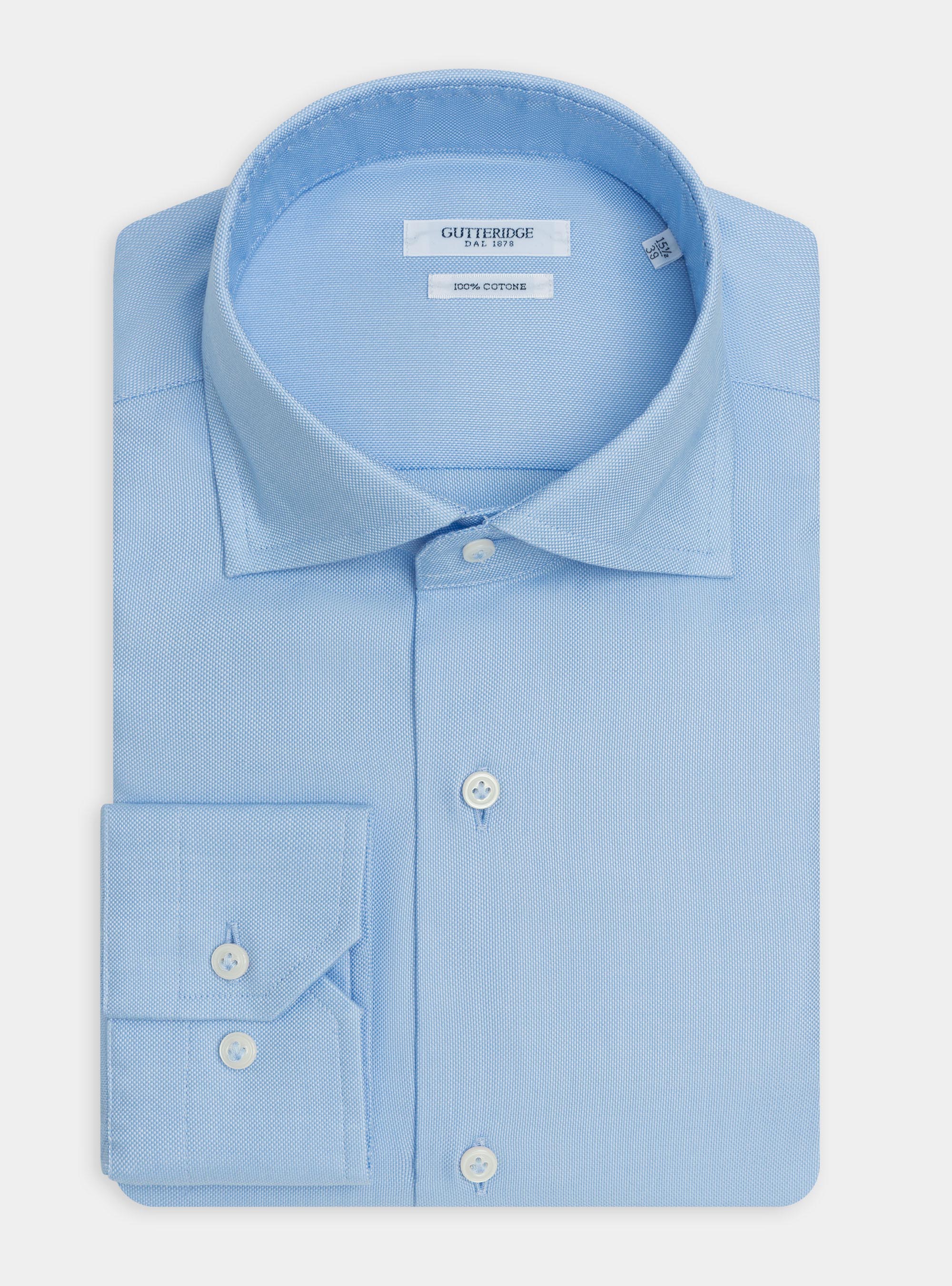 Camicia collo semi francese in oxford di cotone, AZZURRO