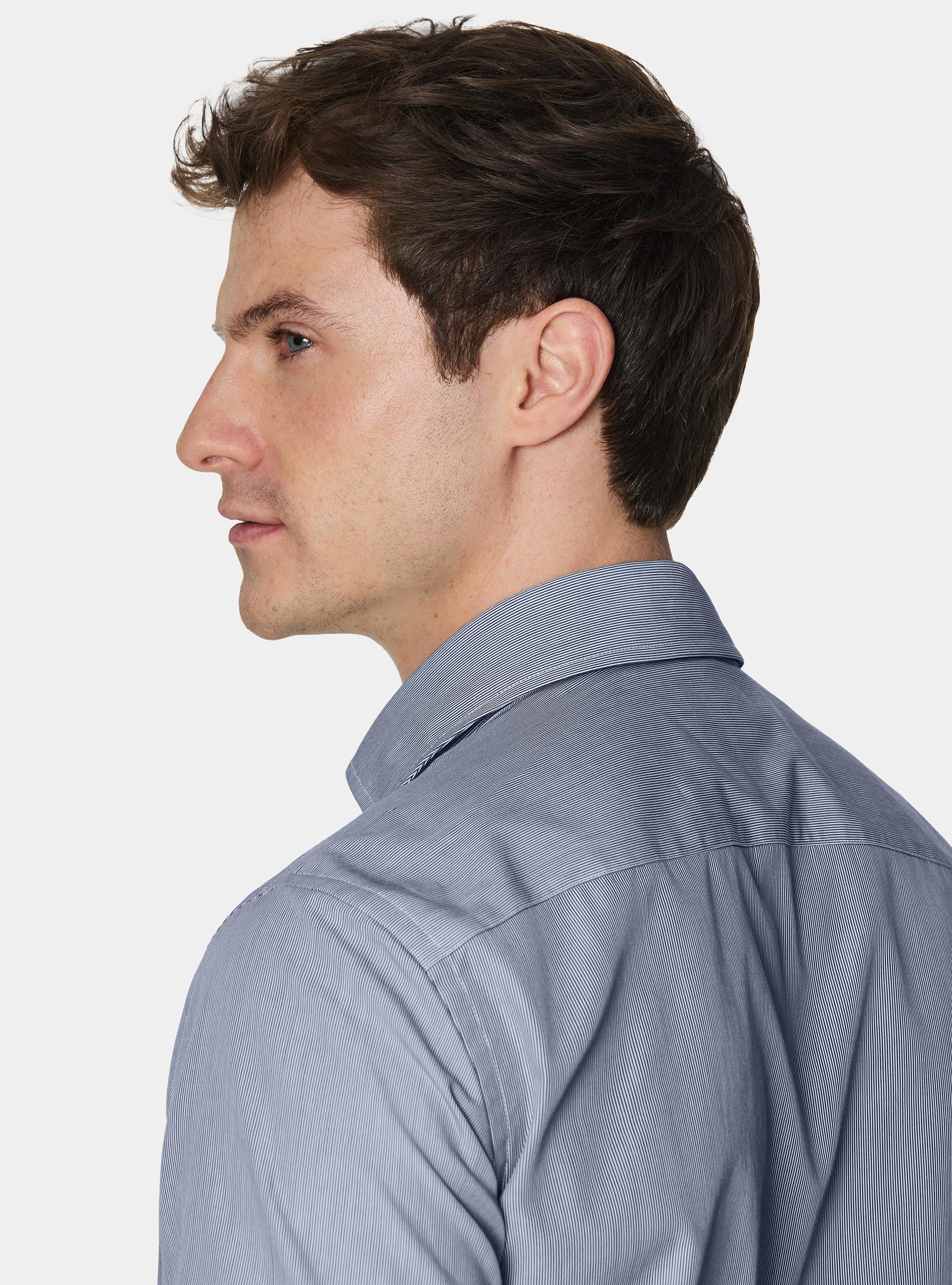 Camicia in popeline di cotone millerighe, BLU NAVY