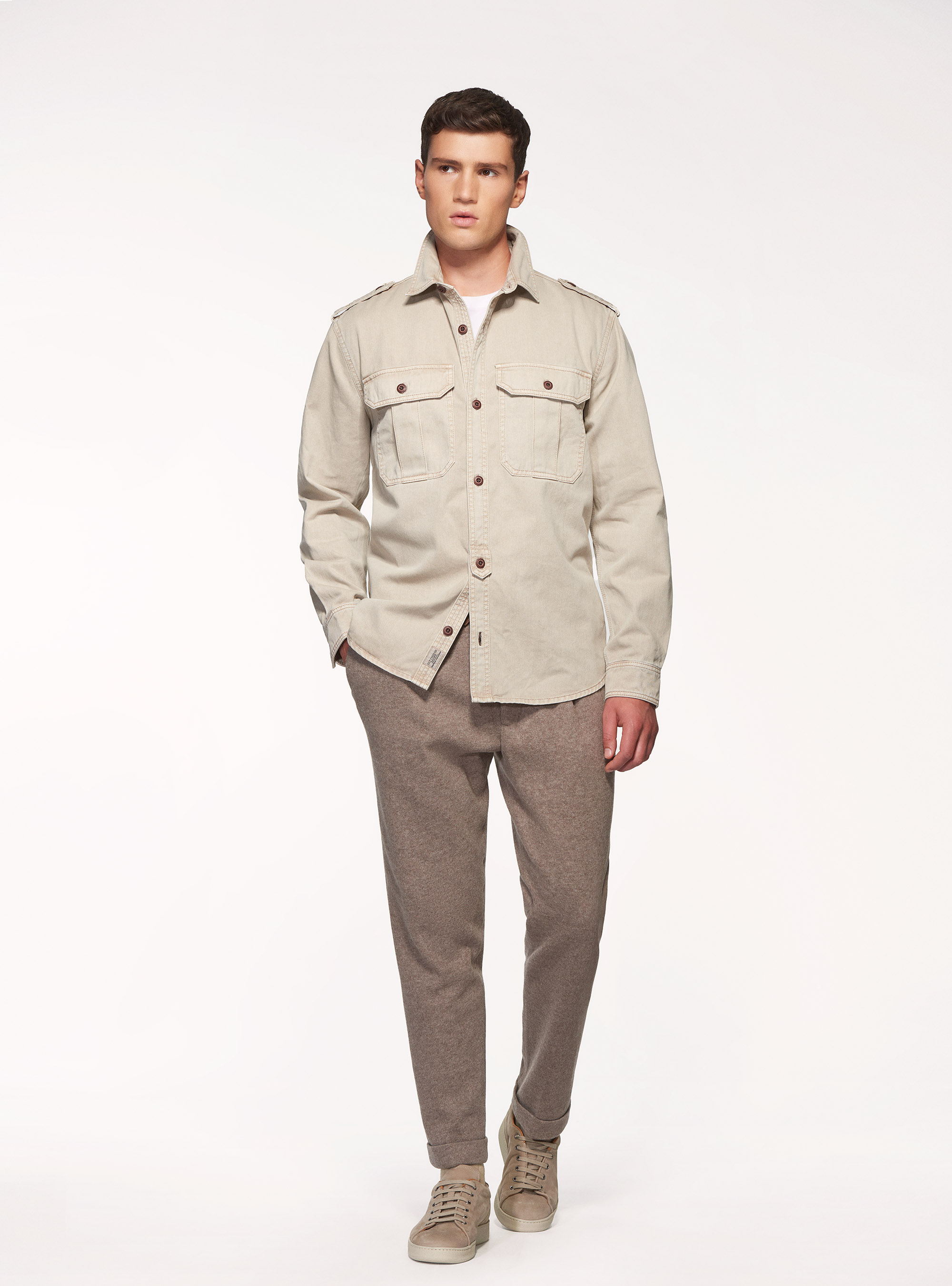 Giacca stile camicia in twill garment dyed, ECRU