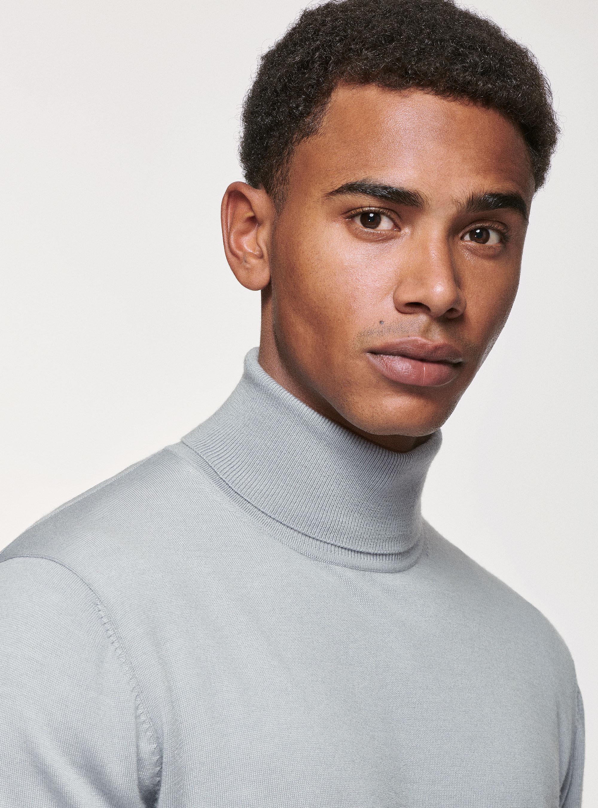 Rollkragenpullover aus reiner Merinowolle, GRIGIO CHIARO 0256C