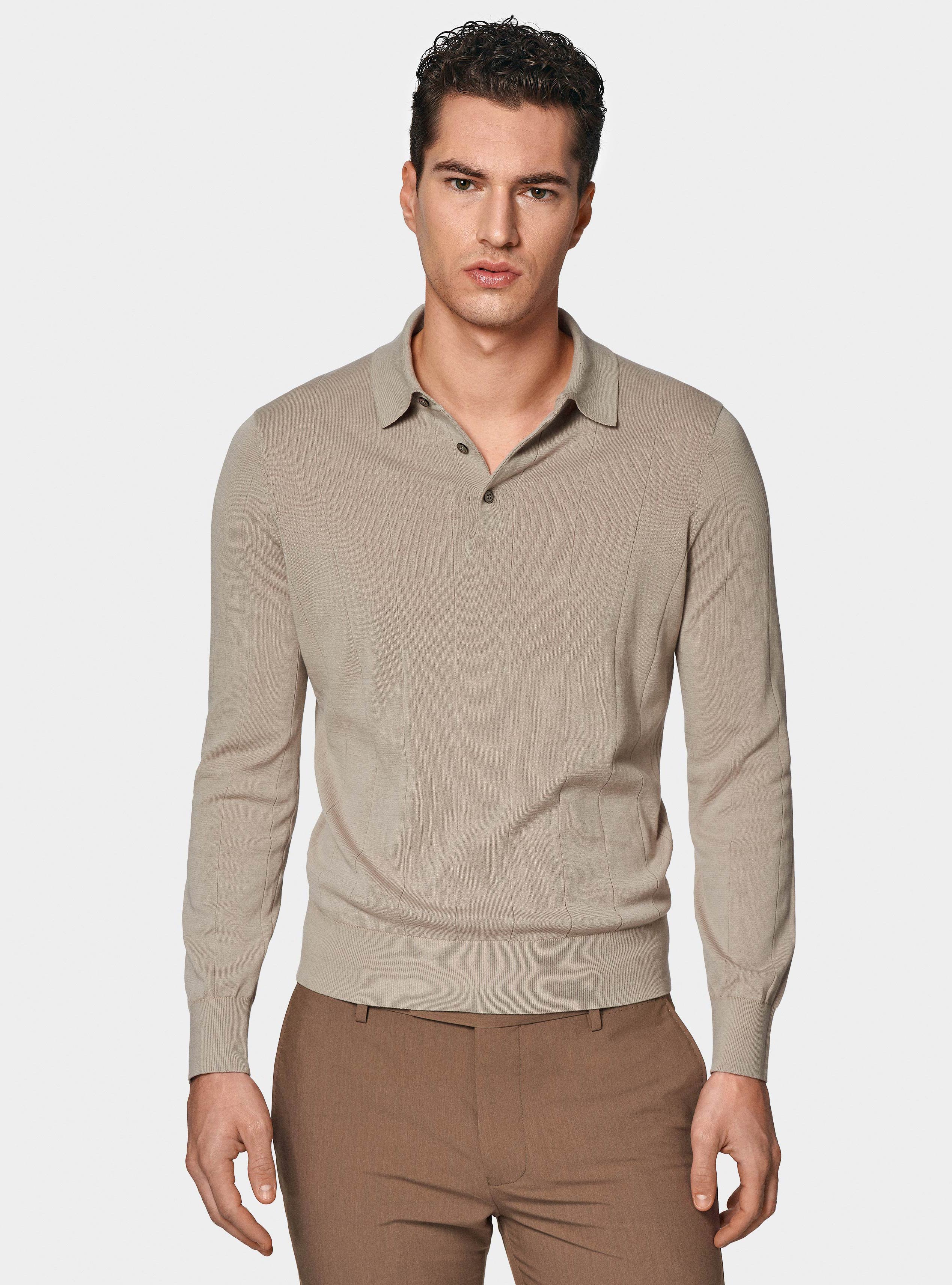 Polo à manches longues en tricot, SABLE