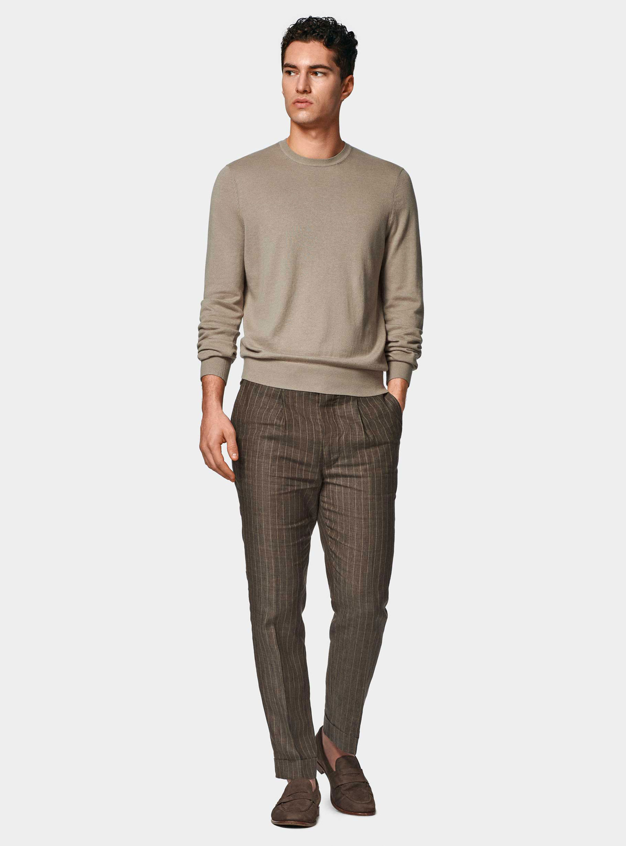 Punto de cuello redondo de algod&oacute;n seda y cachemira, ARENA