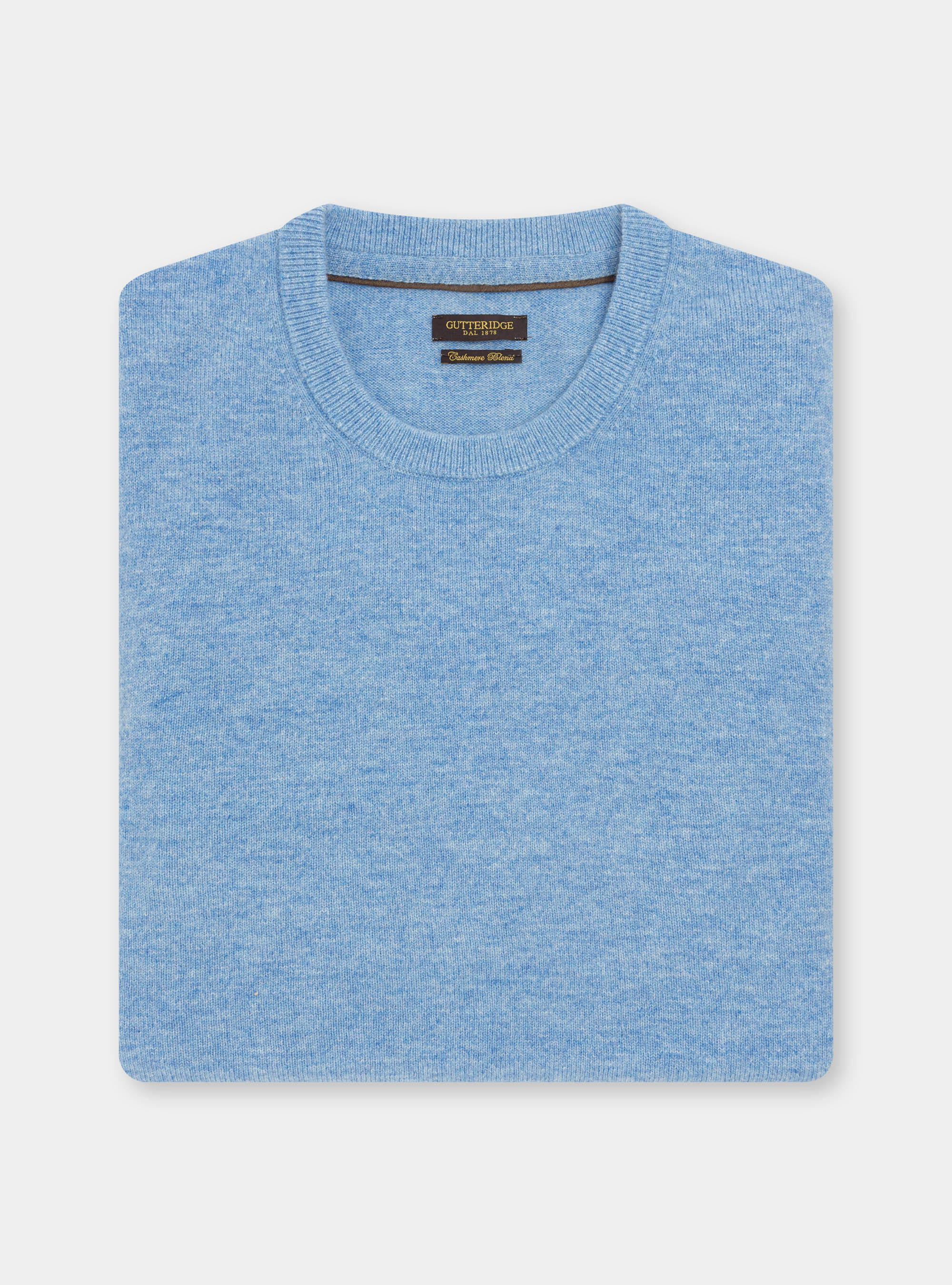 Maglia girocollo in lana lambswool e cashmere, AZZURRO