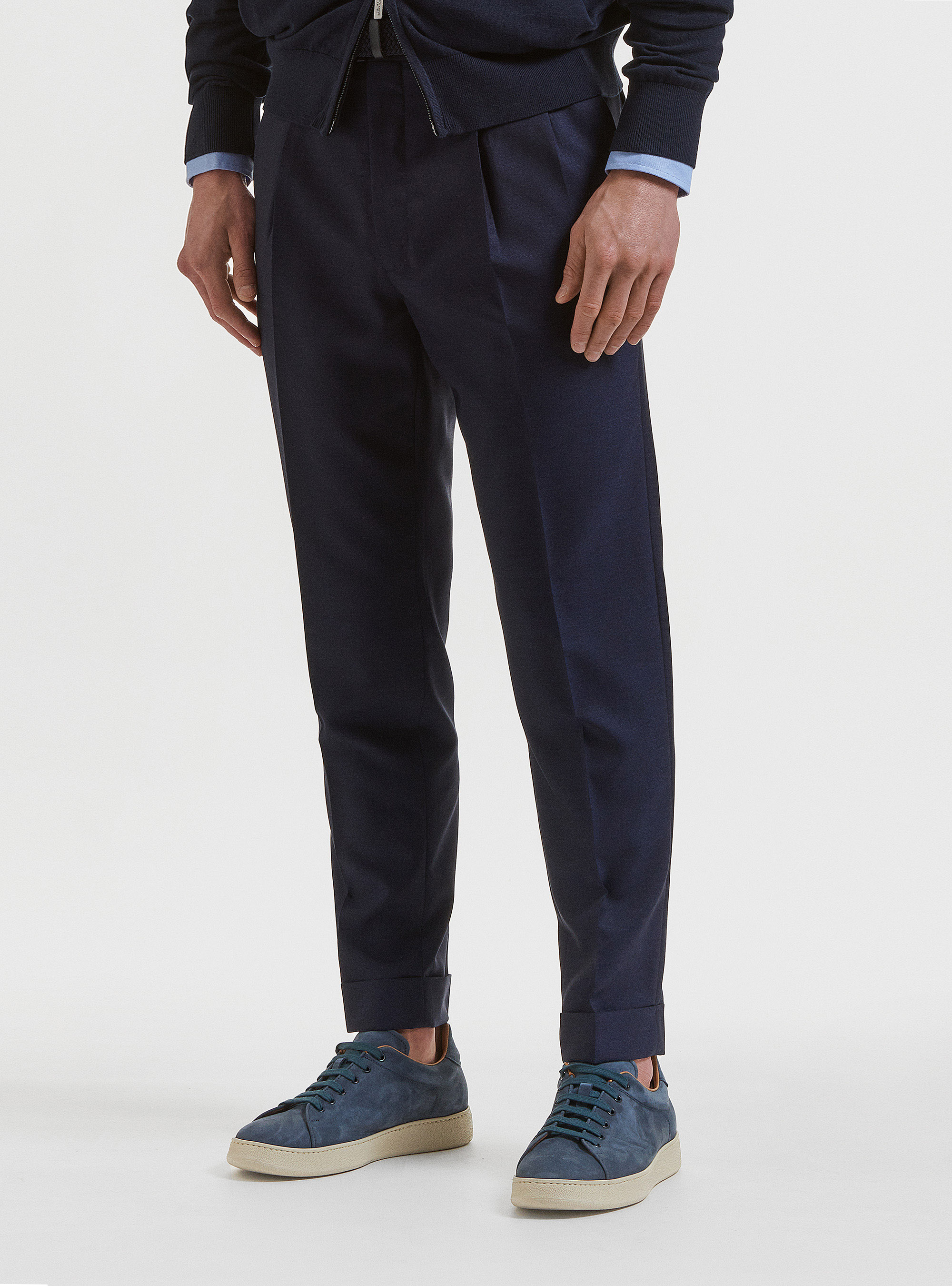 Pantaloni con pince in pura lana Vitale Barberis Canonico, BLU NAVY