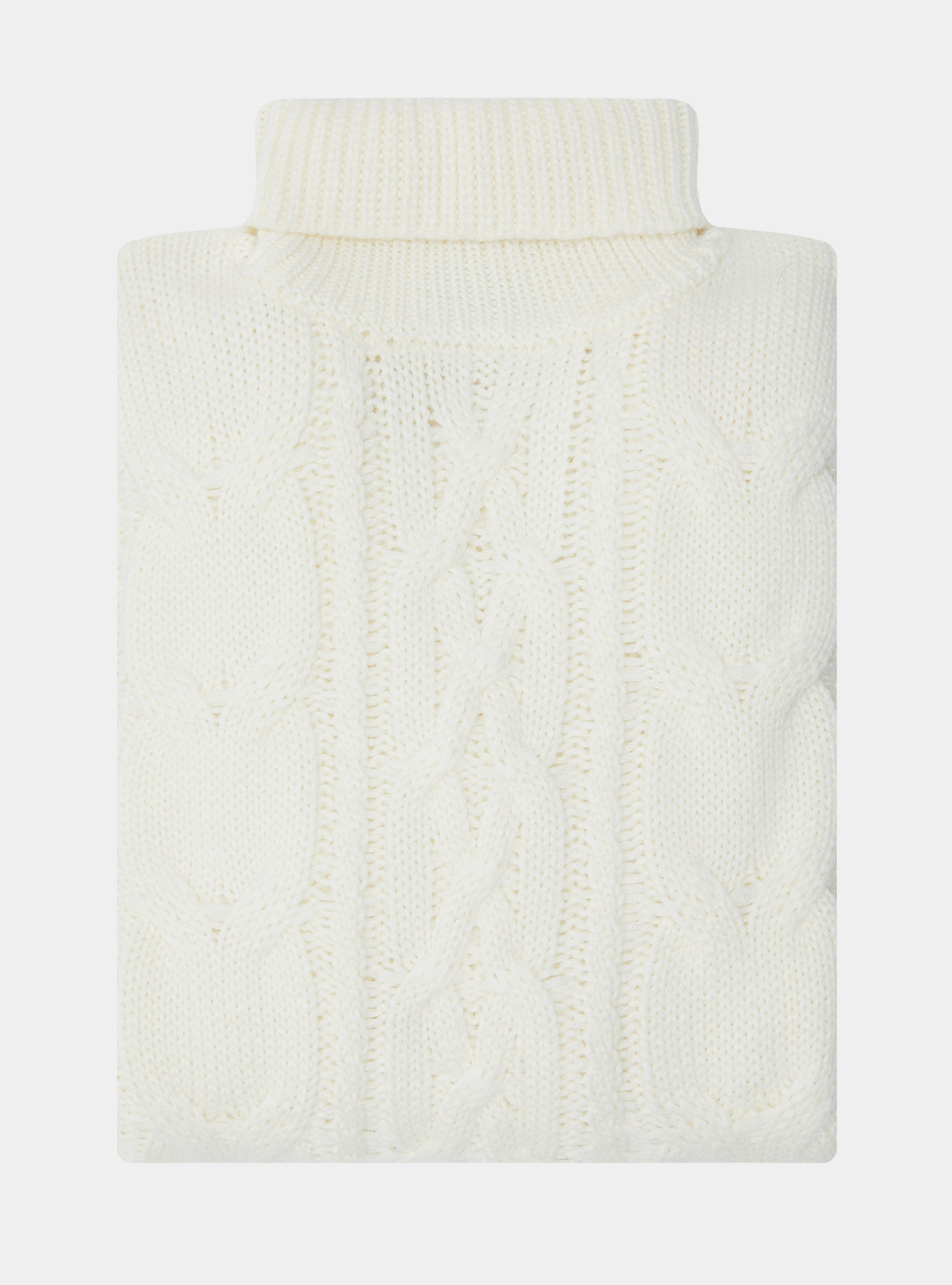 Maglia collo alto in misto lana con treccia, BIANCO