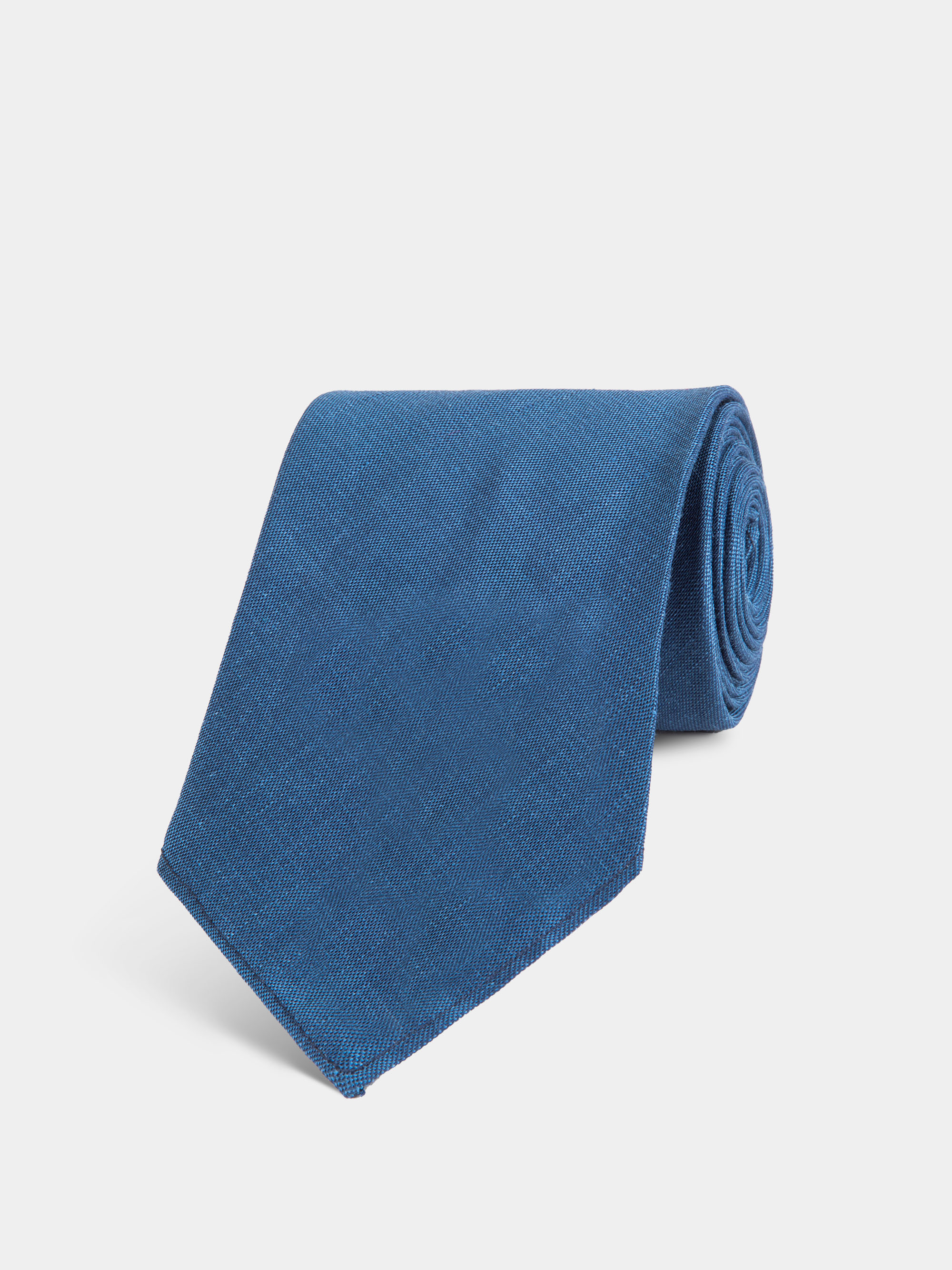 Cravatta tinta unita in lino e cotone, BLU
