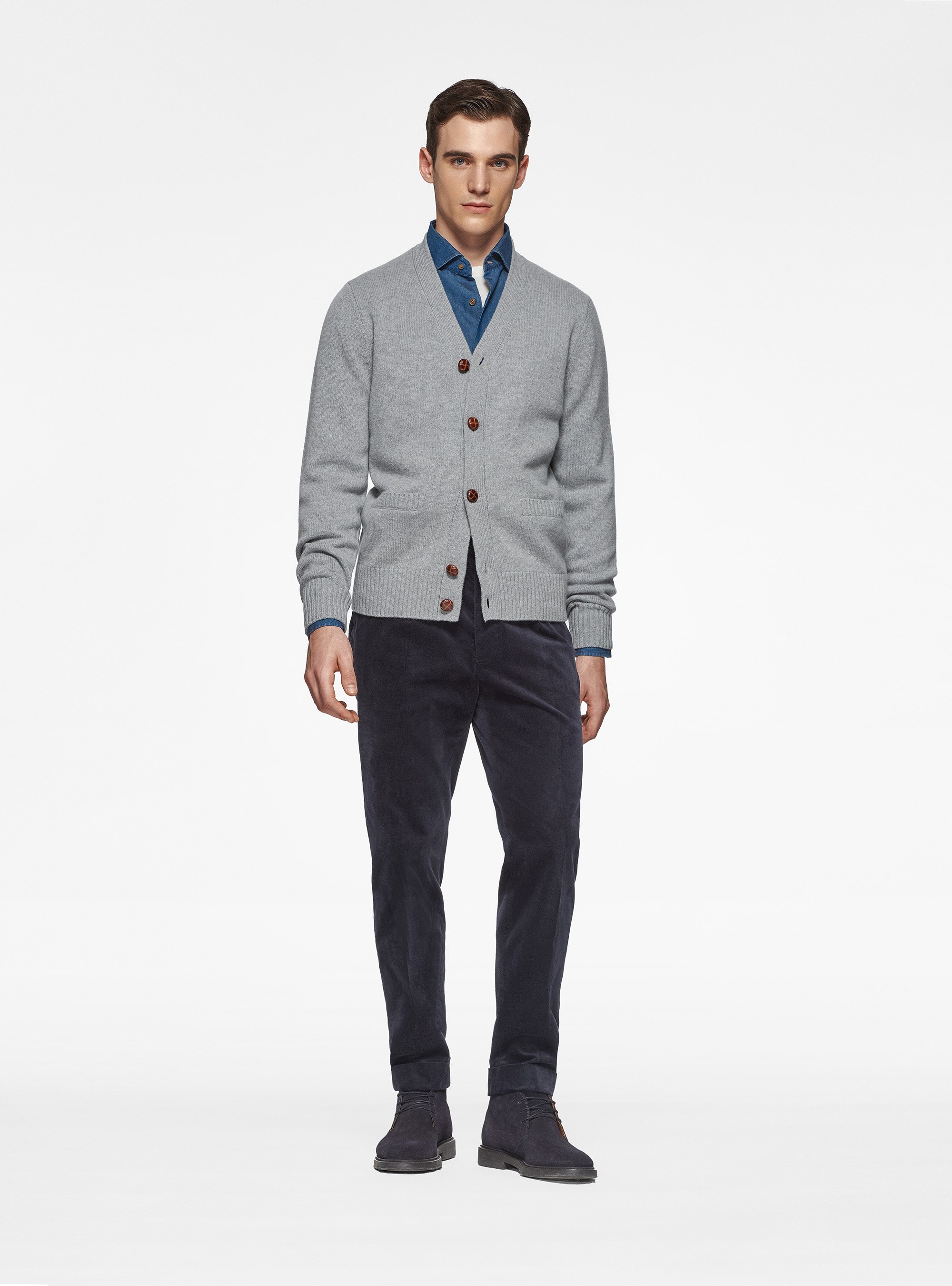 Cardigan in maglia in lambswool, GRIGIO MELANGE 0151C