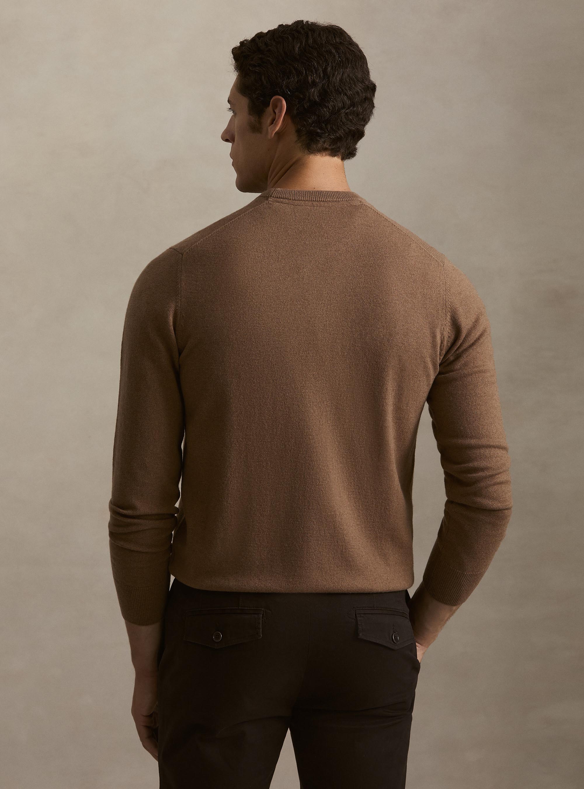 Girocollo in maglia in lana poliammide cashmere, HAZELNUT