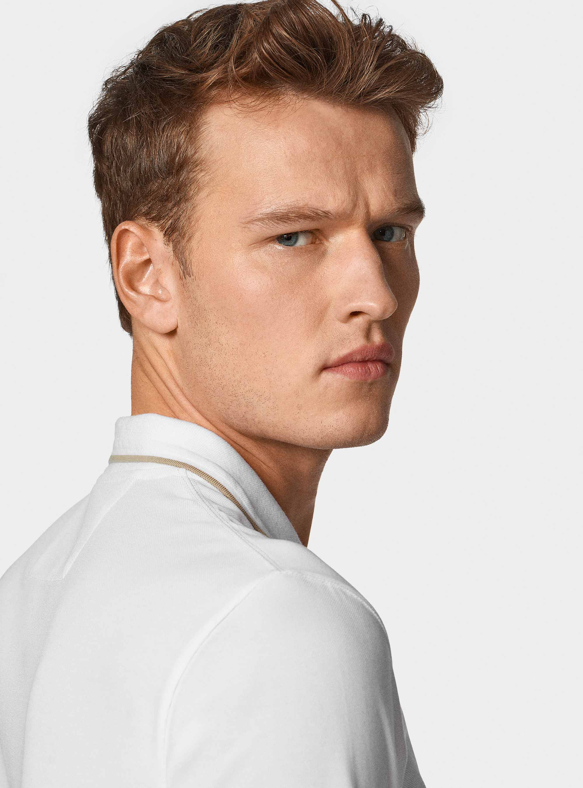 Polo piquant extensible sans bouton GT01, BLANC