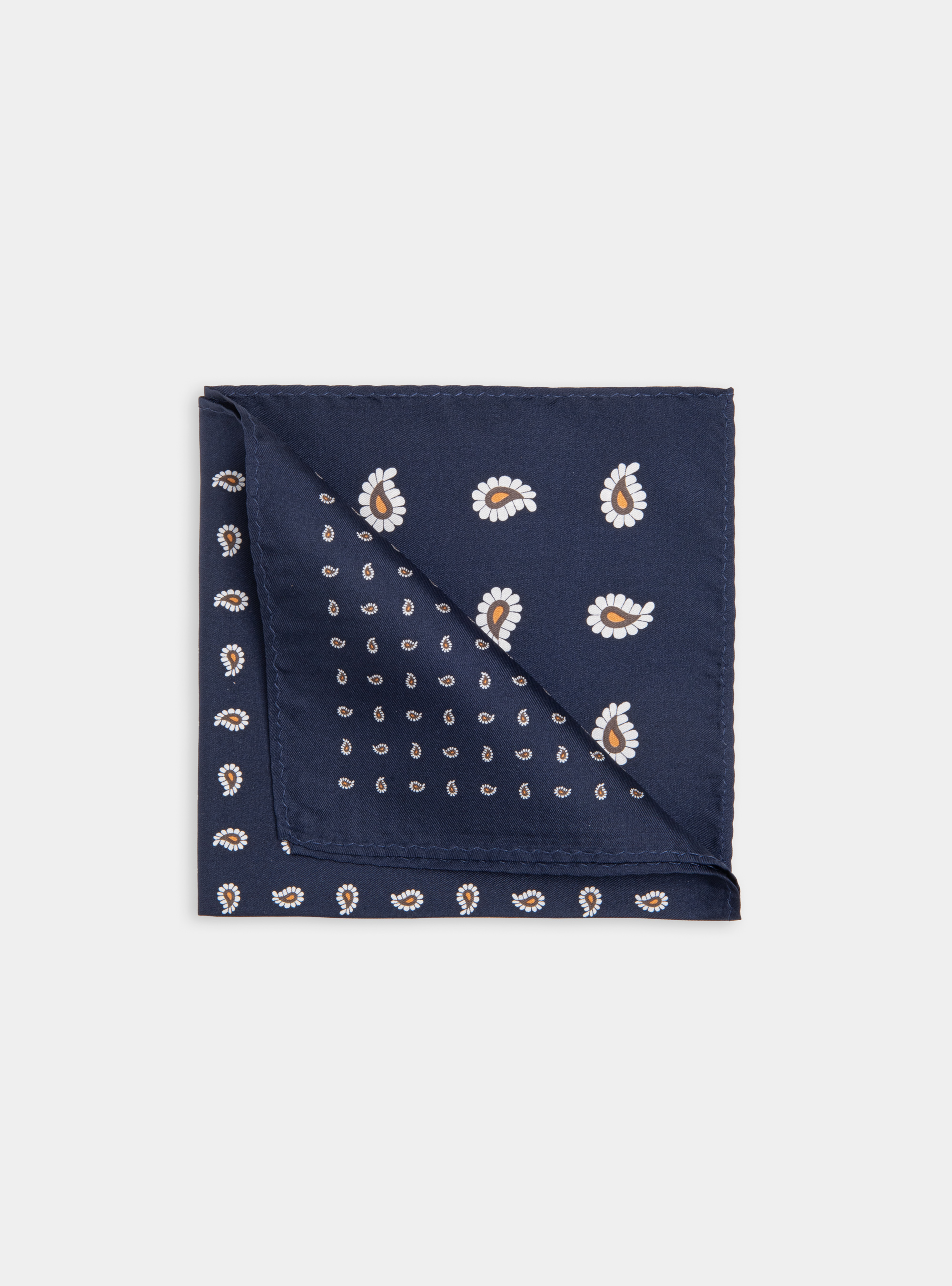Micro patterned silk pocket square, NAVY BLUE
